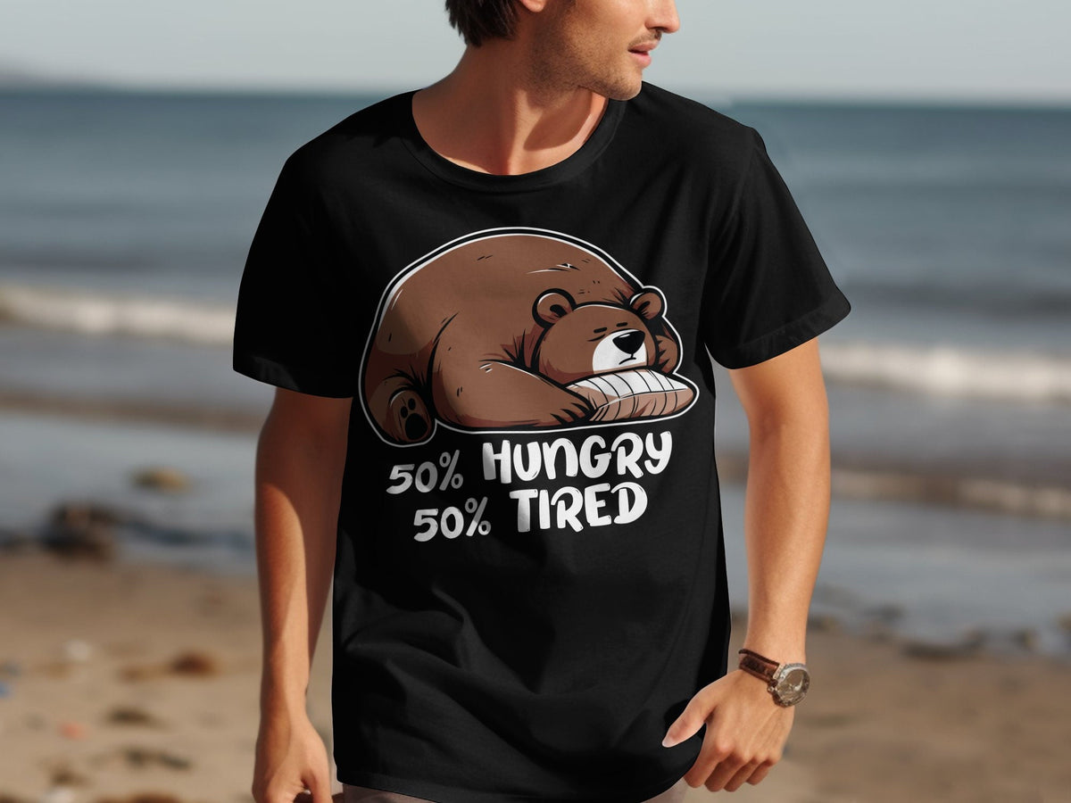 Cute Sleeping Bear TShirt Lazy Animal Theme Shirt 50 Percent Hungry 50 Percent Tired Design Funny Bear Tee Gift for Animal Lovers Graphic Tee – Bold Style · Top Pick For Any Outfit