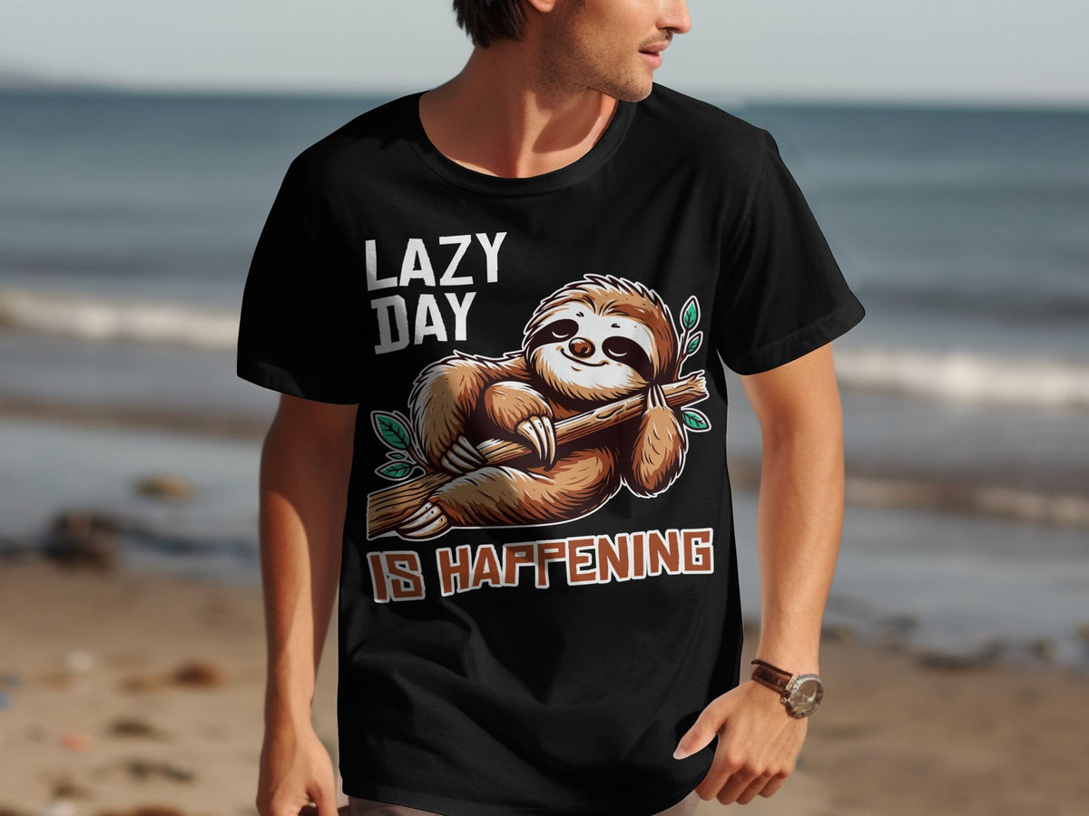 Lazy Day Is Happening Cute Sloth Design TShirt Funny Animal Lover Shirt Lazy Animal Themed Tee Relaxing Sloth Graphic Tee Graphic Tee – Premium Graphic · Great Gift For Fans