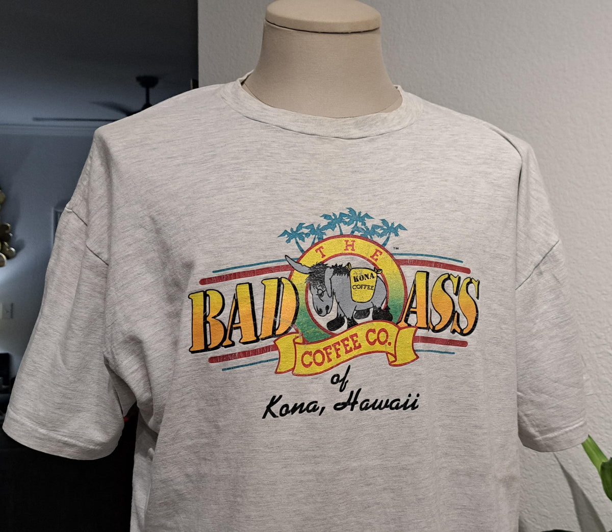 Vintage 90s Bad Ass Coffee CO Of Kona Hawaii light grey Tshirt size XL Graphic Tee – Cozy Vibes · High-Quality Print