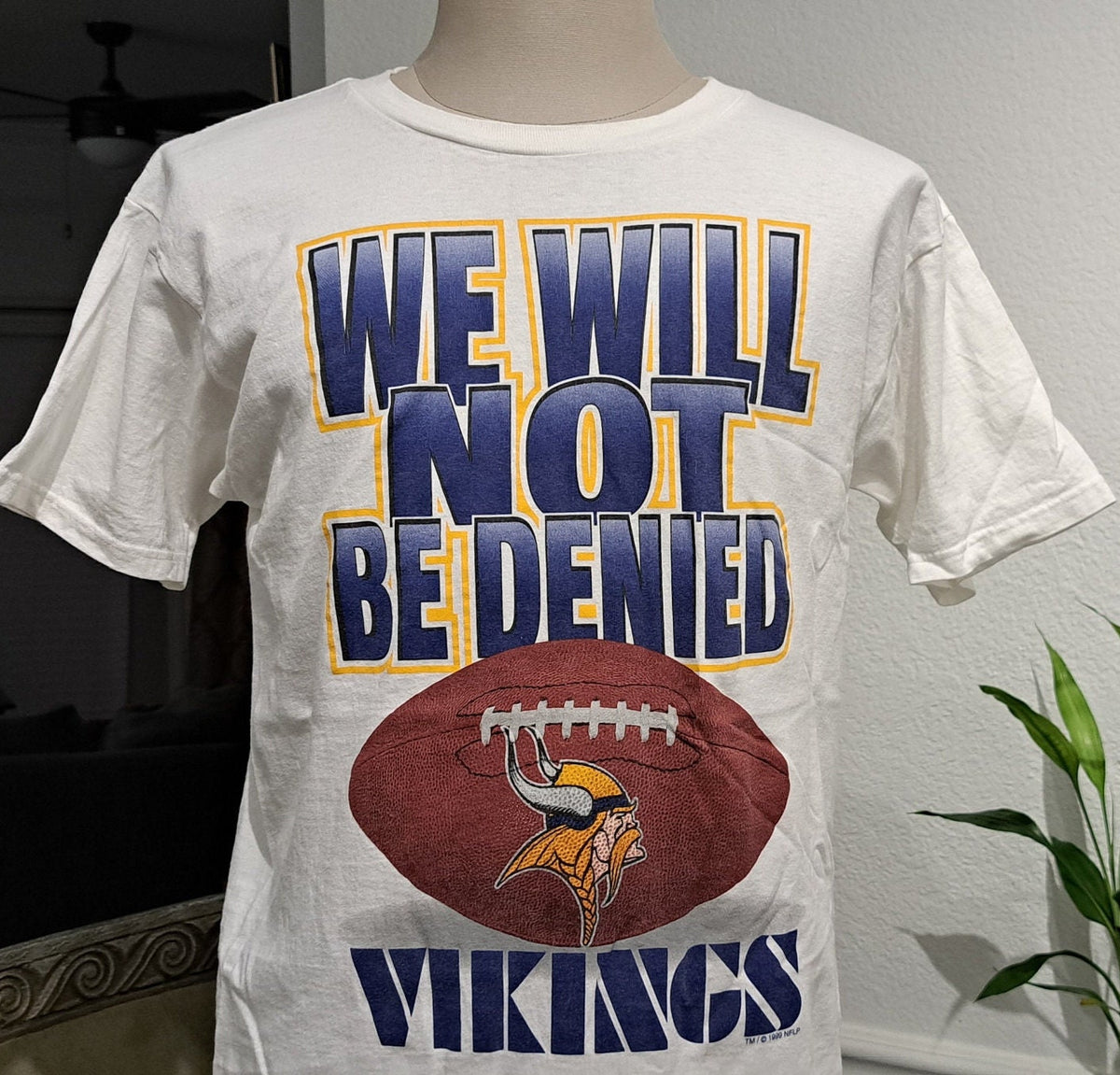 Vintage 90s We Will Not Be Denied Minnesota Vikings Football white Tshirt size M Graphic Tee – Bold Style · Trending Graphic Apparel