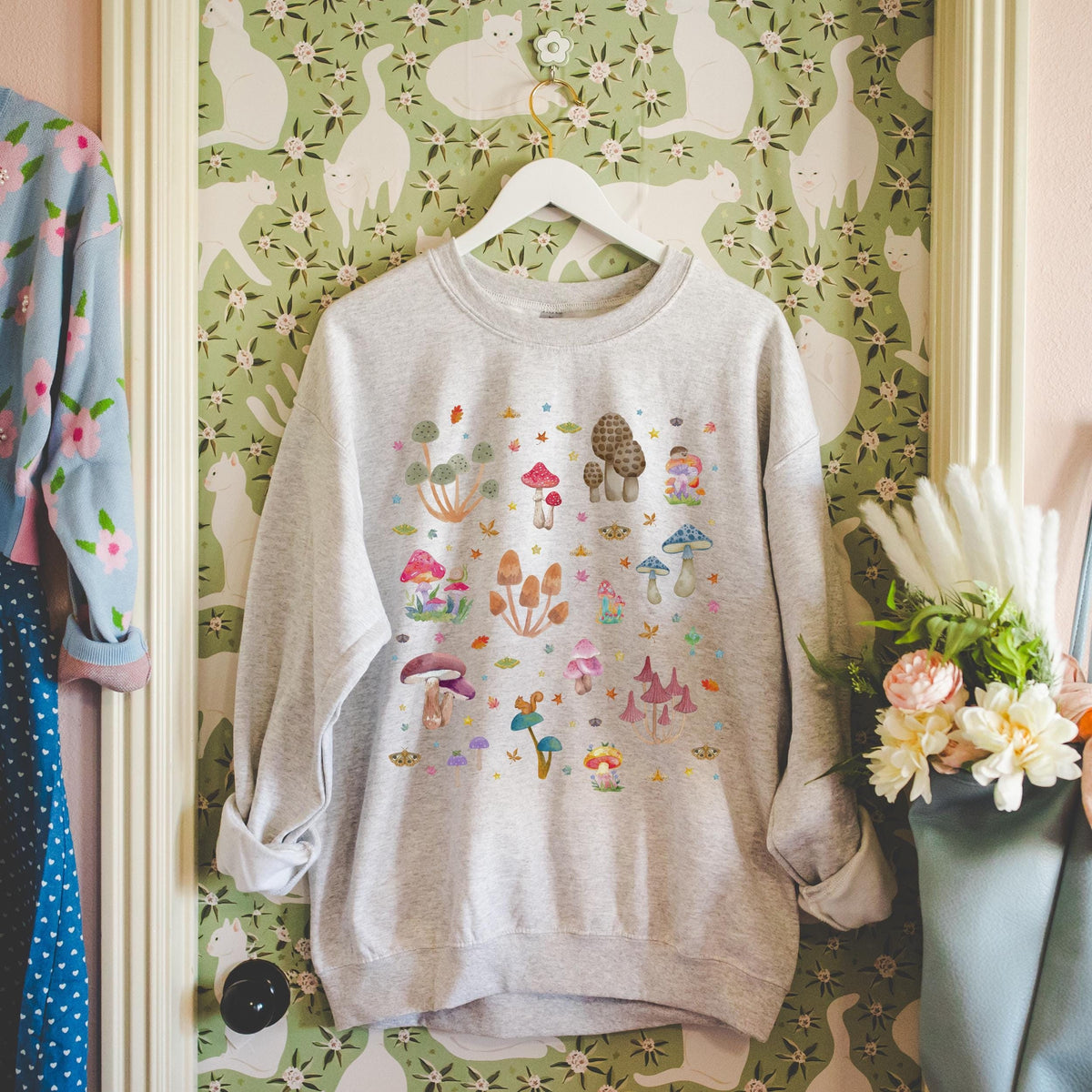 Boho Mushroom Sweatshirt with Adorable Y2K Vibes Eclectic Grandma Crewneck for Fall or Halloween Cozy Whimsigoth Cute Animal Lover Shirt Sweatshirt – Aesthetic Look · Trending Graphic Apparel