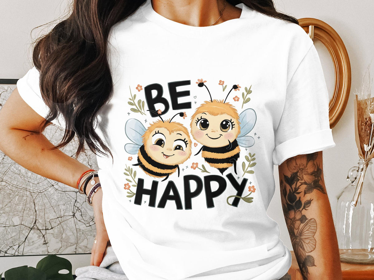Funny Bee TShirt for Women Ladyfit Cute Cartoon Bees Be Happy Humorous Graphic Tee Adorable Insect Design Casual Wear Graphic Tee – Cozy Vibes · Must-Have Style