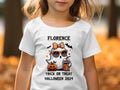 Girls Personalized Halloween TShirt Trick Or Treat Custom Name Halloween 2024 Cute Halloween Ghost Pumpkin Trick or Treat Shirt Graphic Tee – Soft Feel · Perfect For Daily Wear