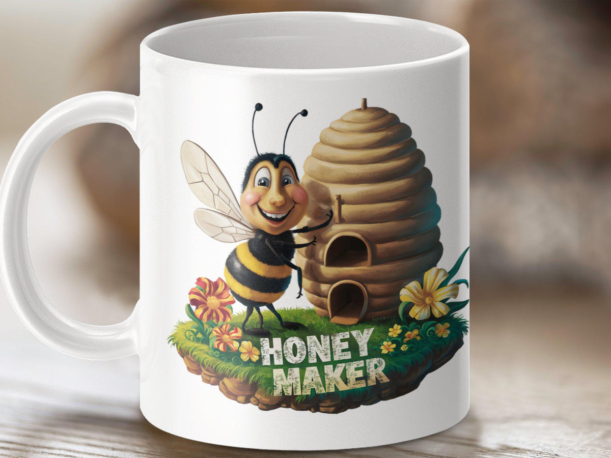 Coffee Mug with Funny Bee Design Honey Maker Bee Tea Mug Bee Gift Idea Cute Bee Mug for Coffee Lovers Unique Cute Gift Mug Graphic Tee – Feel-Good Design · High-Quality Print
