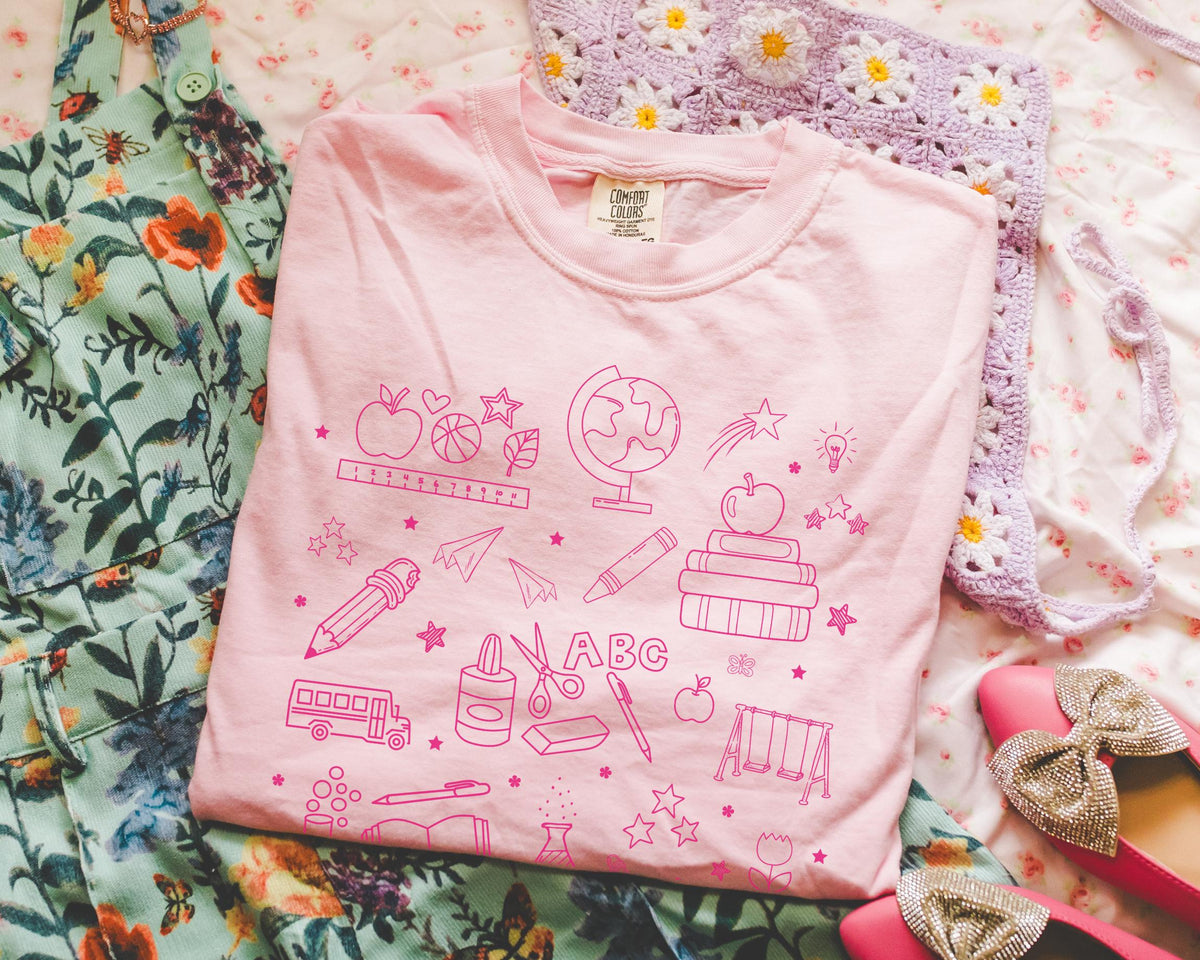 Cute Back To School Teacher Tee Shirt with Peppy Y2K Tattoo Aesthetic Kindergarten Crew Teacher School Principal Gift First Day of School Graphic Tee – Aesthetic Look · High-Quality Print