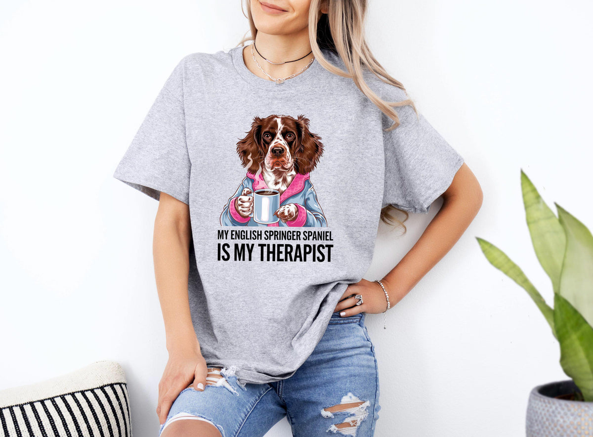 Funny Dog Therapist TShirt My English Springer Spaniel Is My Therapist Xmas Birthday Gift Dog Lover Tee Any Occasion Shirt Graphic Tee – Warm & Stylish · Trending Graphic Apparel