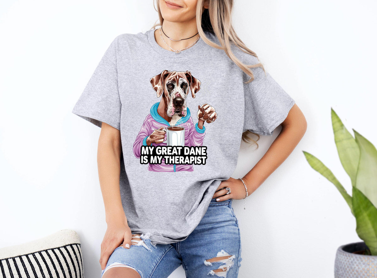 Funny Dog Therapist TShirt My Great Dane Is My Therapist Xmas Birthdays Gift Humorous Pet Lover Tee Any Occasion Apparel Graphic Tee – Aesthetic Look · Must-Have Style