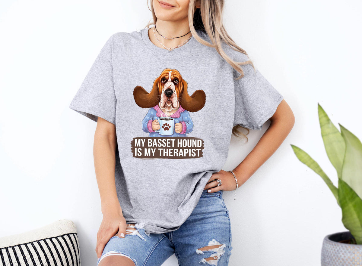 Funny Dog Therapist TShirt My Basset Hound is My Therapist Shirt Xmas Birthdays or Any Occasions Humorous Dog Lover Gift Graphic Tee – Feel-Good Design · Perfect For Daily Wear