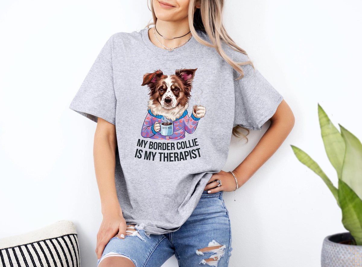 Funny Dog Therapist T Shirt Border Collie Is My Therapist Xmas Birthdays Gift Cute Dog Shirt Dog Lover T Shirt Occasion Gift Graphic Tee – Easygoing Wear · Must-Have Style