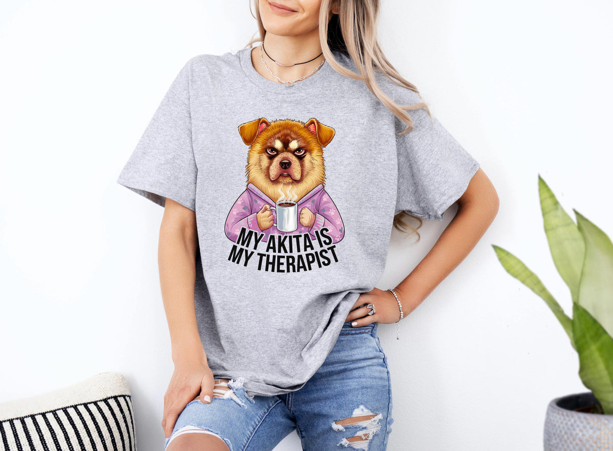 Funny Dog Therapist TShirt My Akita Is My Therapist Humorous Pet Lover Tee Xmas Birthdays or Any Occasion Gift Graphic Tee – Cozy Vibes · Perfect For Daily Wear