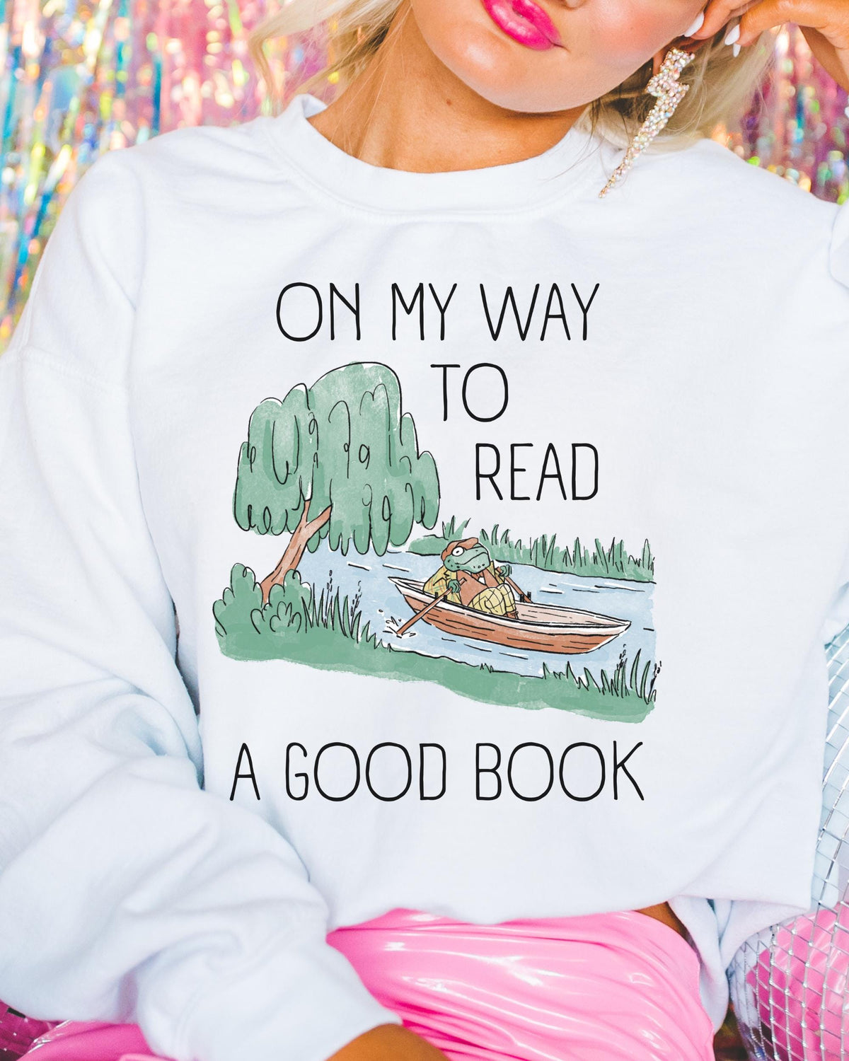 Book Lover Sweatshirt for Friend Who Loves Frogs Cute Animal Lover Bookish Crewneck Reading Teacher School Librarian Tee for Bookworm Sweatshirt – Soft Feel · Great Gift For Fans