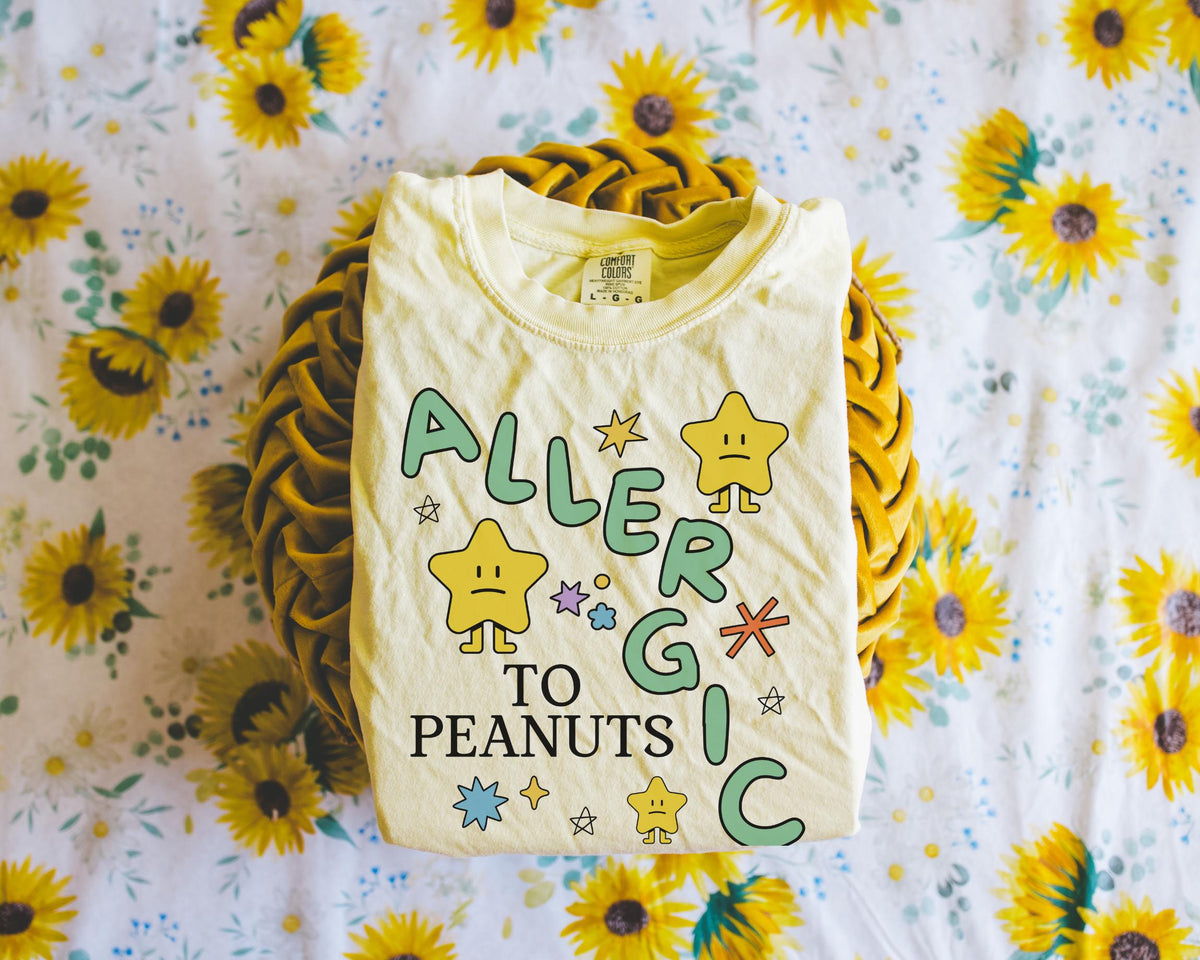 Peanut Allergy Tee Shirt Funny Retro Aesthetic Stars and Doodles Allergic to Peanut Gift for Friend with Peanut Allergy Allergy Awareness Graphic Tee – Aesthetic Look · Perfect For Daily Wear