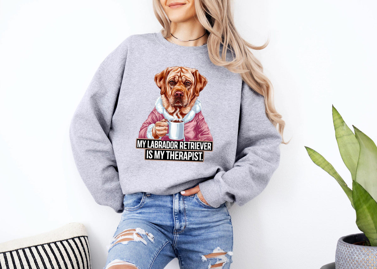 Funny Dog Sweatshirt Dog as Therapist Dog Drinking Coffee Labrador Retriever Hoodie Cozy Animal Lover Shirt Humorous Graphic Tee Hoodie – Fan Favorite · Trending Graphic Apparel