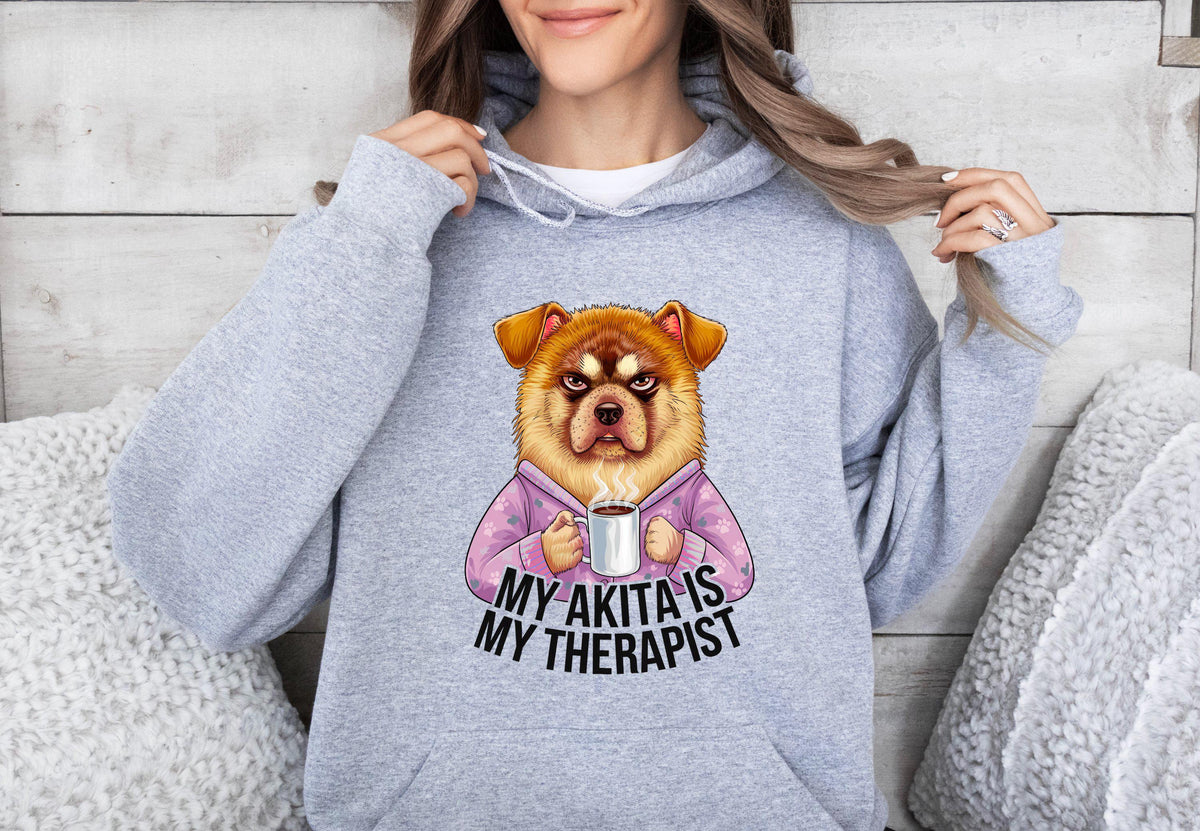 Funny Dog Therapist Unisex Hoodie Drinking Coffee Cute Akita Dog Lover Gift My Akita Is My Therapist Sweatshirt Unique Dog Owner Apparel Hoodie – Everyday Comfort · Trending Graphic Apparel