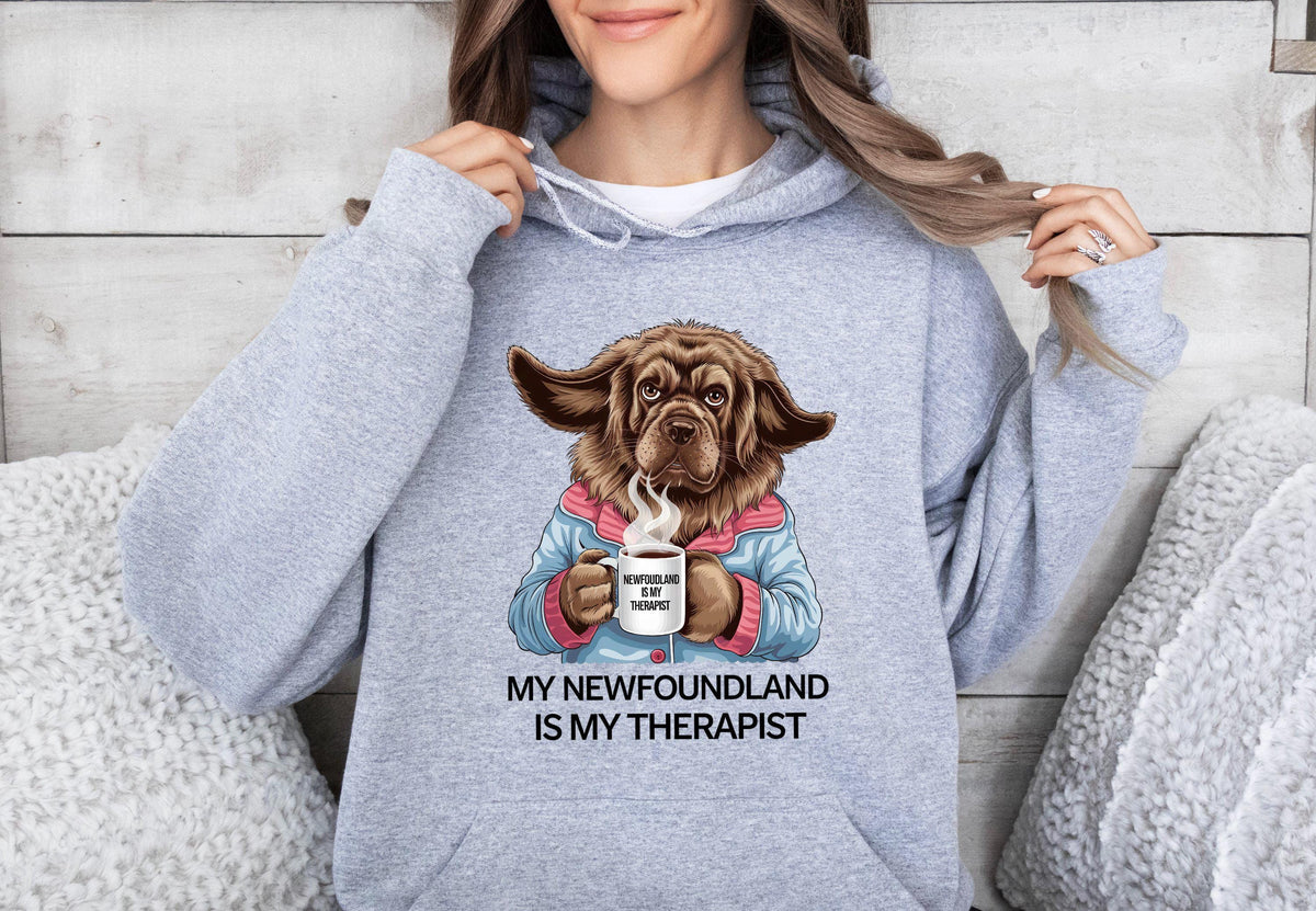 Funny Dog Therapist Unisex Hoodie Newfoundland Dog Drinking Coffee Hoodie Unique Funny Pet Lover Gift Cozy Unisex Sweatshirt Hoodie – Fan Favorite · Must-Have Style