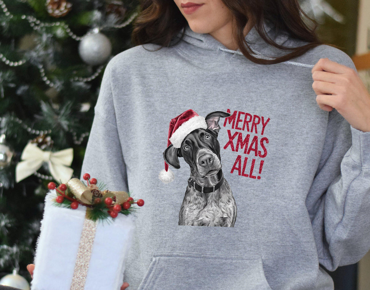 Xmas Hoodie German Shorthaired Pointer Dog Red Santa Hat Merry Xmas All Xmas Jumper Day Christmas Sweater Cute Dog Christmas Hoodie Gift Hoodie – Soft Feel · Must-Have Style
