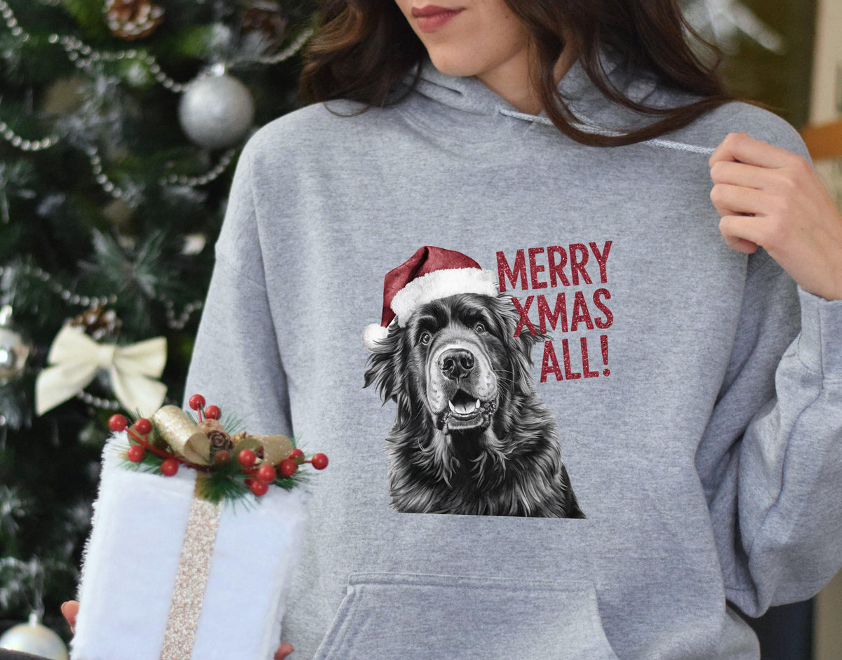 Christmas Hoodie Newfoundland Dog Merry Xmas All Santa Hat Xmas Jumper Day Funny Holiday Sweatshirt Festive Pet Lover Gift Cute Dog Hoodie Hoodie – Feel-Good Design · Trending Graphic Apparel