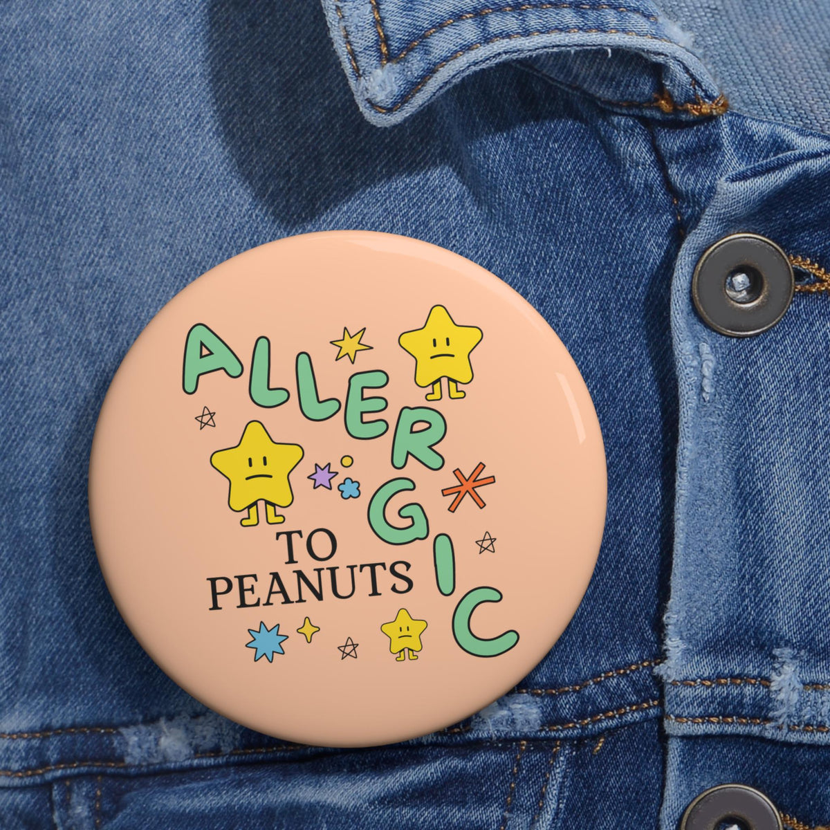 Peanut Allergy Pinback Button Funny Retro Aesthetic Stars Doodles Allergic to Peanut Gift Friend with Peanut Allergy Allergy Awareness Graphic Tee – Bold Style · Must-Have Style