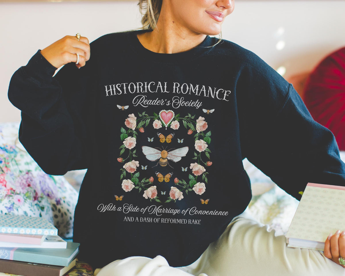 Boho Historical Romance Sweatshirt for Romance Reader Cute Bookish Gift for Bookworm Who Loves Flowers Cozy Fairycore Crewneck for Reader Sweatshirt – Feel-Good Design · High-Quality Print
