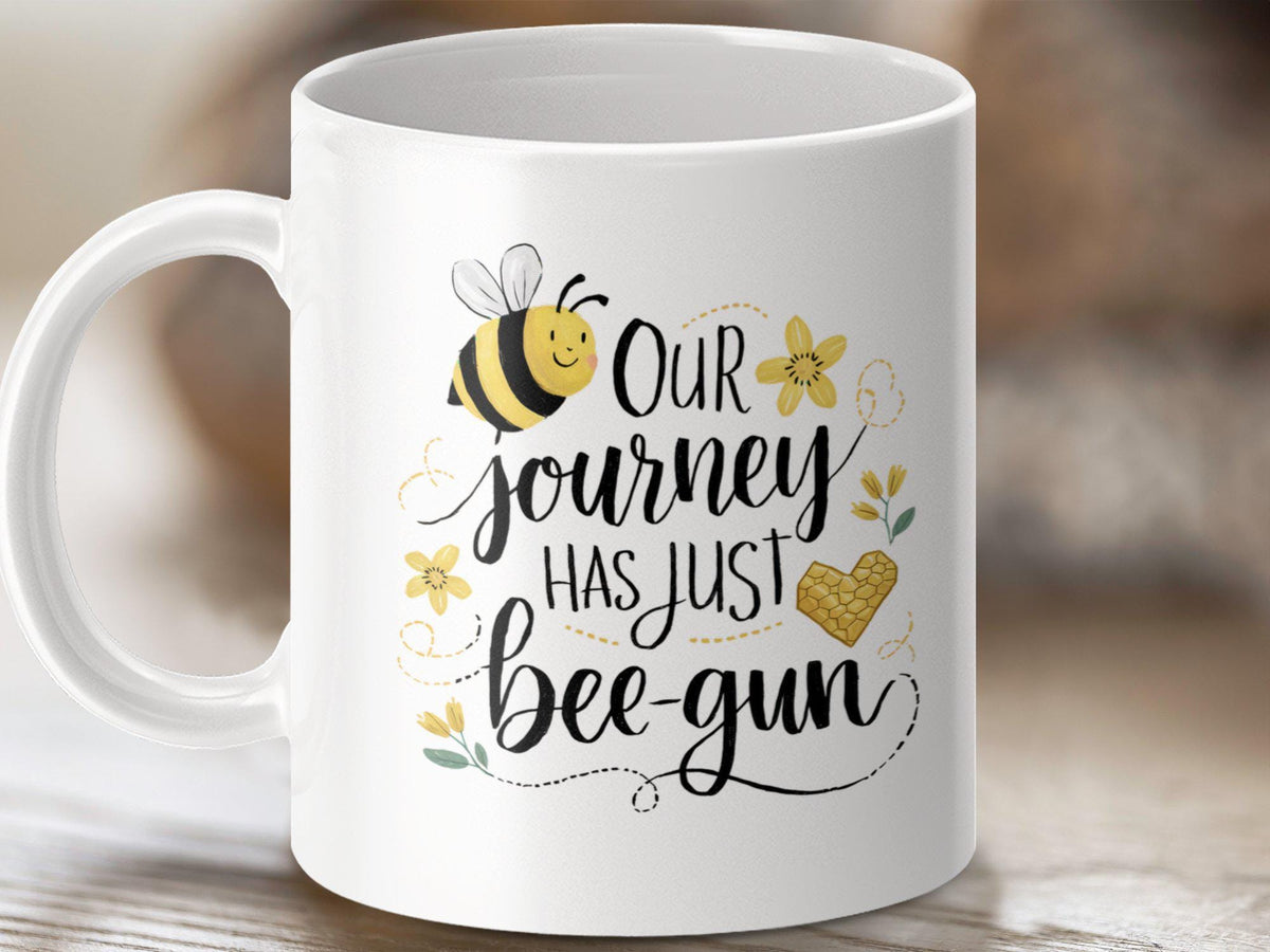 Coffee Mug with Funny Bee Design Bee Tea Mug Bee Gift Idea Our Journey Has Just BeeGun Cute Bee Art Inspirational Mug Graphic Tee – Soft Feel · Perfect For Daily Wear