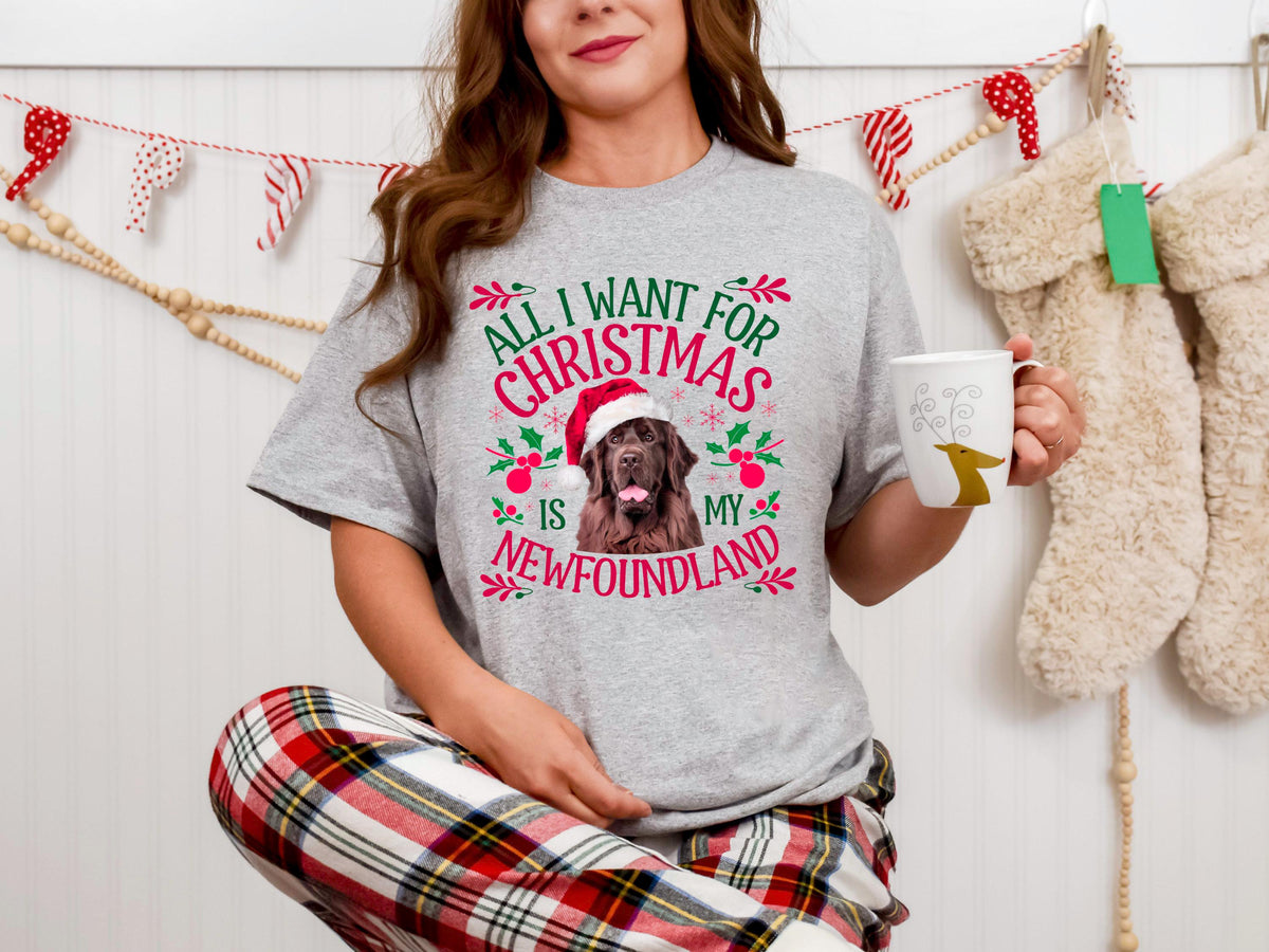 Xmas TShirt for Dog Lovers Xmas Tee Christmas Shirt All I Want For Christmas Is My Newfoundland Graphic Tee – Easygoing Wear · Great Gift For Fans