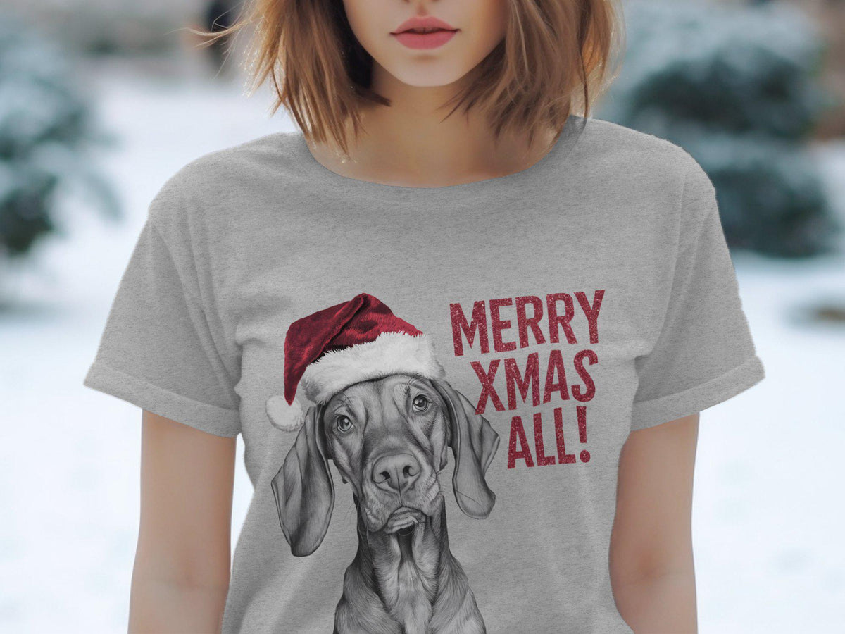 Xmas TShirt Christmas T Shirt Vizla Dog Santa Hat Dog Lover Gifts Pet Christmas Shirt Holiday Season Merry Xmas TShirt Graphic Tee – Fan Favorite · Great Gift For Fans