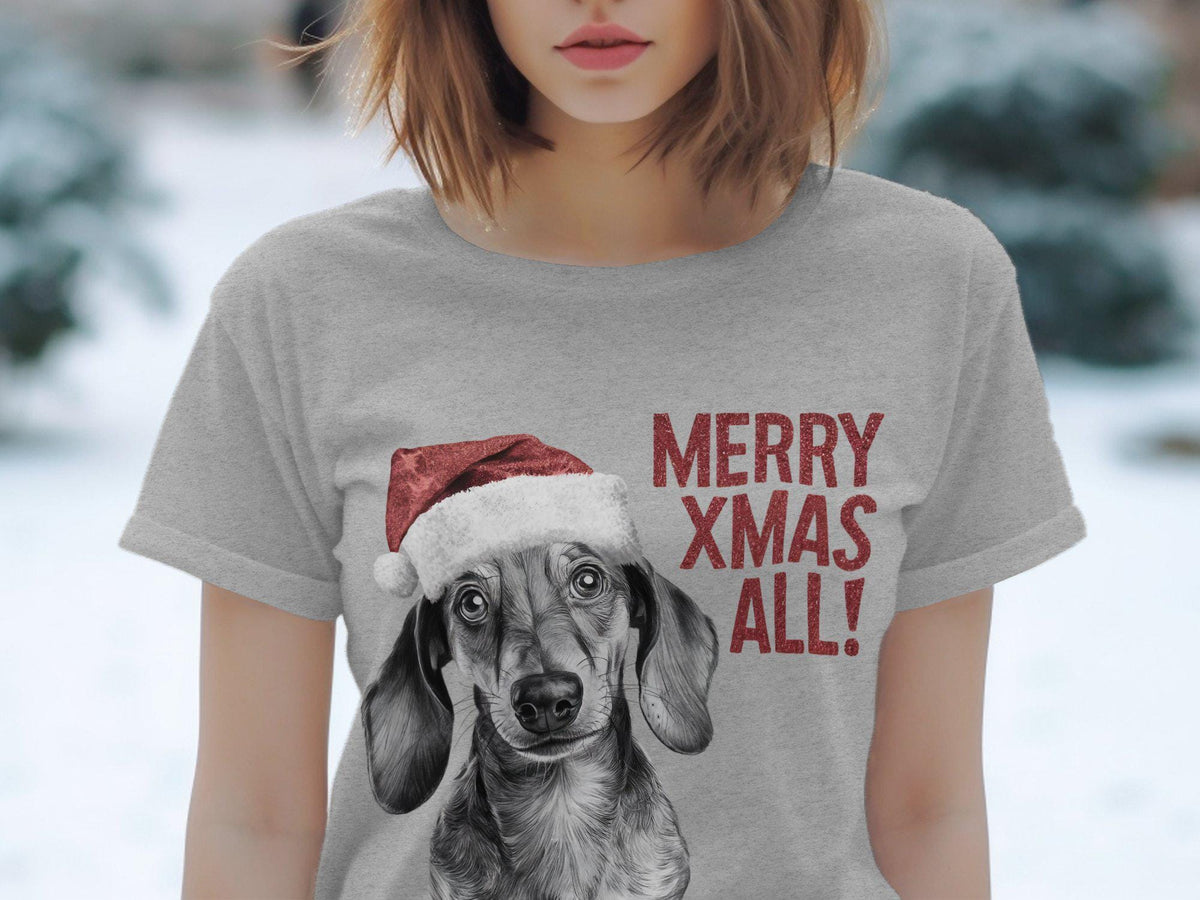 Xmas TShirt Christmas T Shirt Dachshund Dog Santa Hat Dog Lover Gifts Pet Christmas Shirt Holiday Season Merry Xmas TShirt Graphic Tee – Aesthetic Look · Perfect For Daily Wear