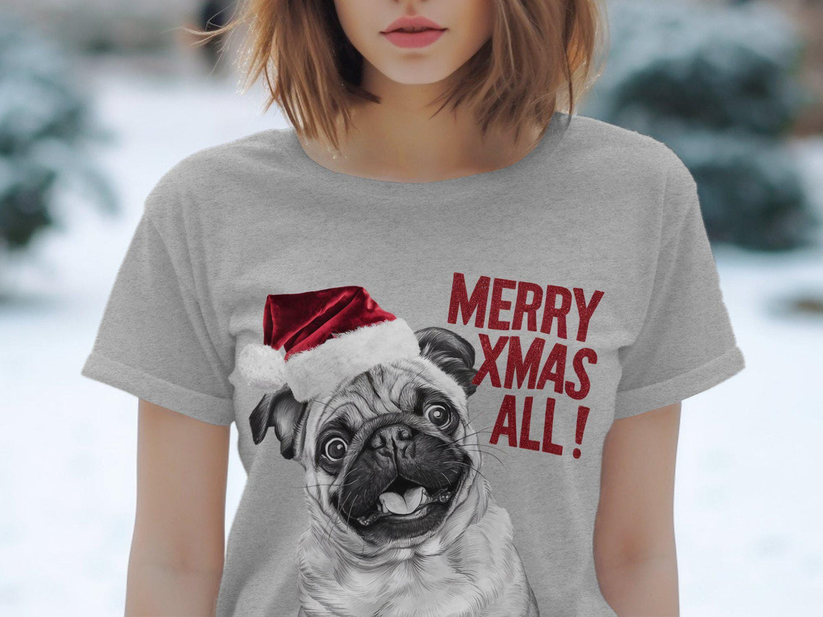 Xmas TShirt Christmas T Shirt Pug Dog Santa Hat Dog Lover Gifts Pet Christmas Shirt Holiday Season Merry Xmas TShirt Graphic Tee – Fan Favorite · Must-Have Style