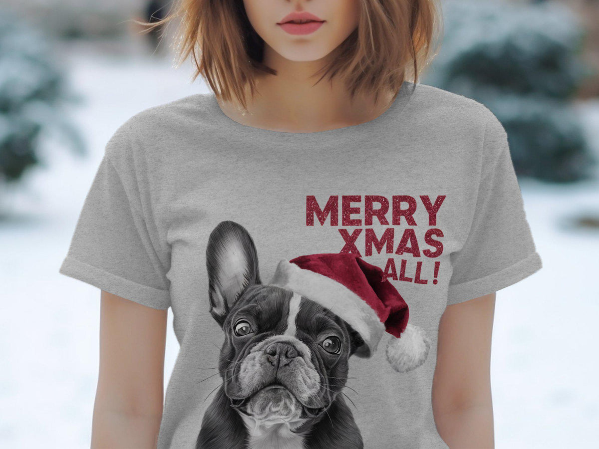 Xmas TShirt Christmas T Shirt French Bulldog Dog Santa Hat Dog Lover Gifts Pet Christmas Shirt Holiday Season Merry Xmas TShirt Graphic Tee – Aesthetic Look · High-Quality Print