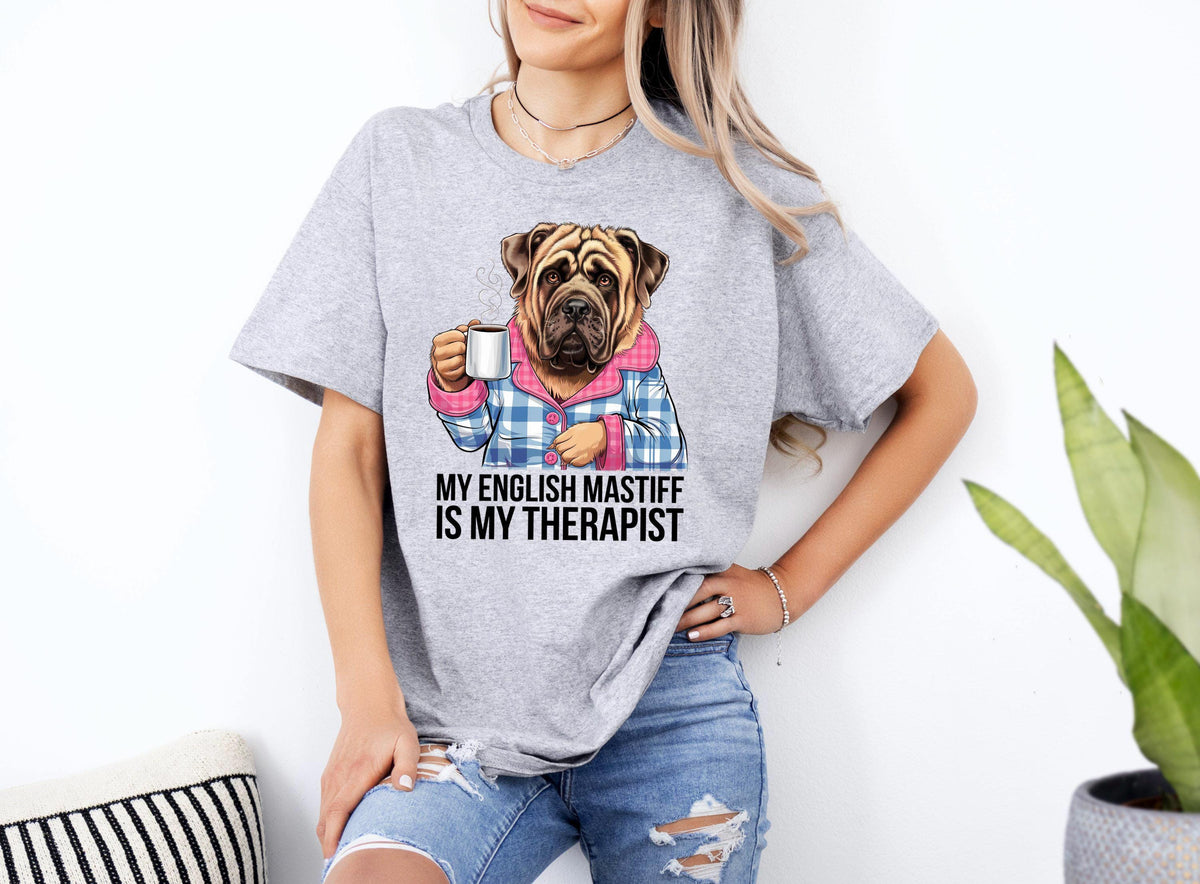 Funny Dog Therapist T Shirt For Xmas Birthdays Or Any Occasions English Mastiff Lover Gift Cute Dog Art Tee Holiday Dog Shirt Graphic Tee – Easygoing Wear · Perfect For Daily Wear