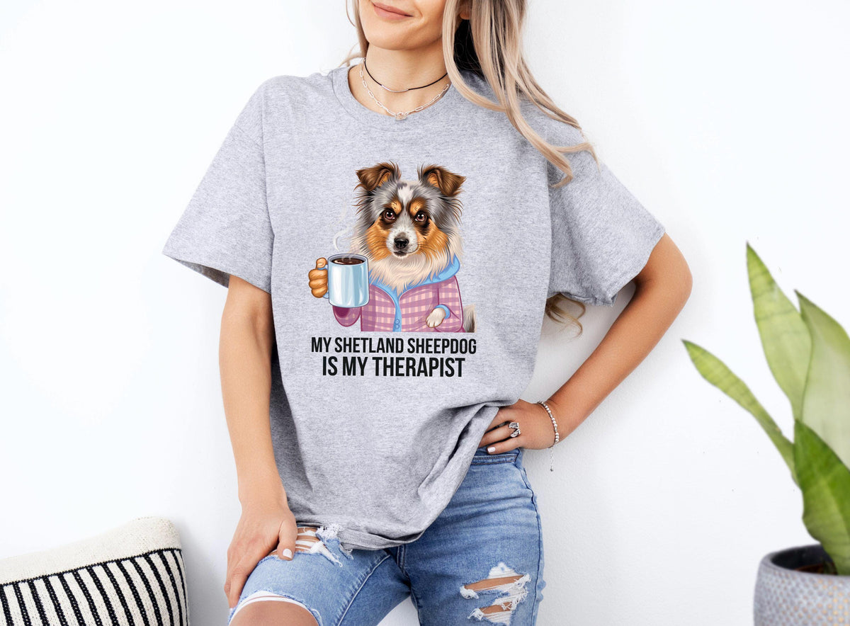 Funny Dog Therapist T Shirt for Xmas Birthdays or Any Occasions My Shetland Sheepdog Is My Therapist T Shirt Shetland Sheepdog Tee Graphic Tee – Bold Style · Perfect For Daily Wear