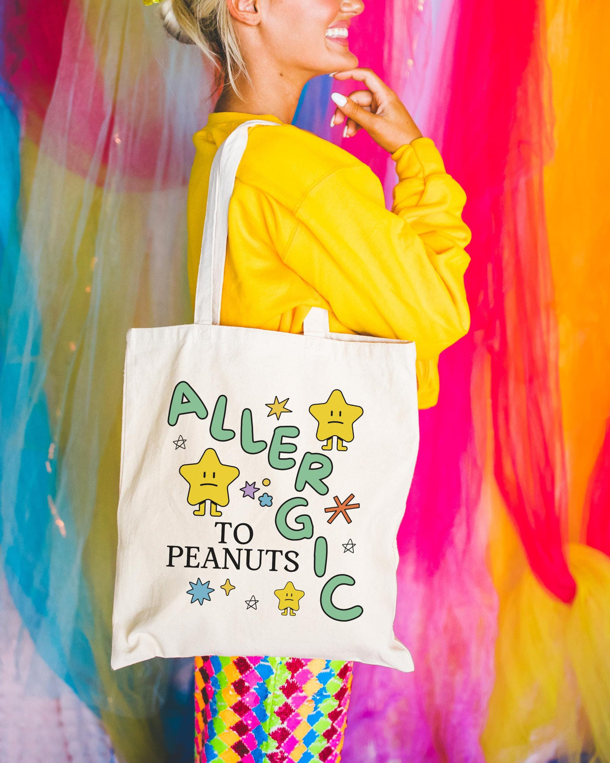 Peanut Allergy Tote Bag Funny Retro Aesthetic Stars and Doodles Allergic to Peanut Gift for Friend with Peanut Allergy Allergy Awareness Tote Bag – Bold Style · Trending Graphic Apparel