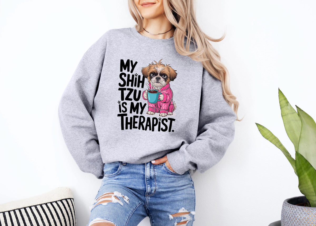 Funny Dog Sweatshirt Shih Tzu Therapist Dog Drinking Coffee Cute Shih Tzu Hoodie Dog Lovers Pullover Cozy Pet Lover Apparel Hoodie – Everyday Comfort · Top Pick For Any Outfit
