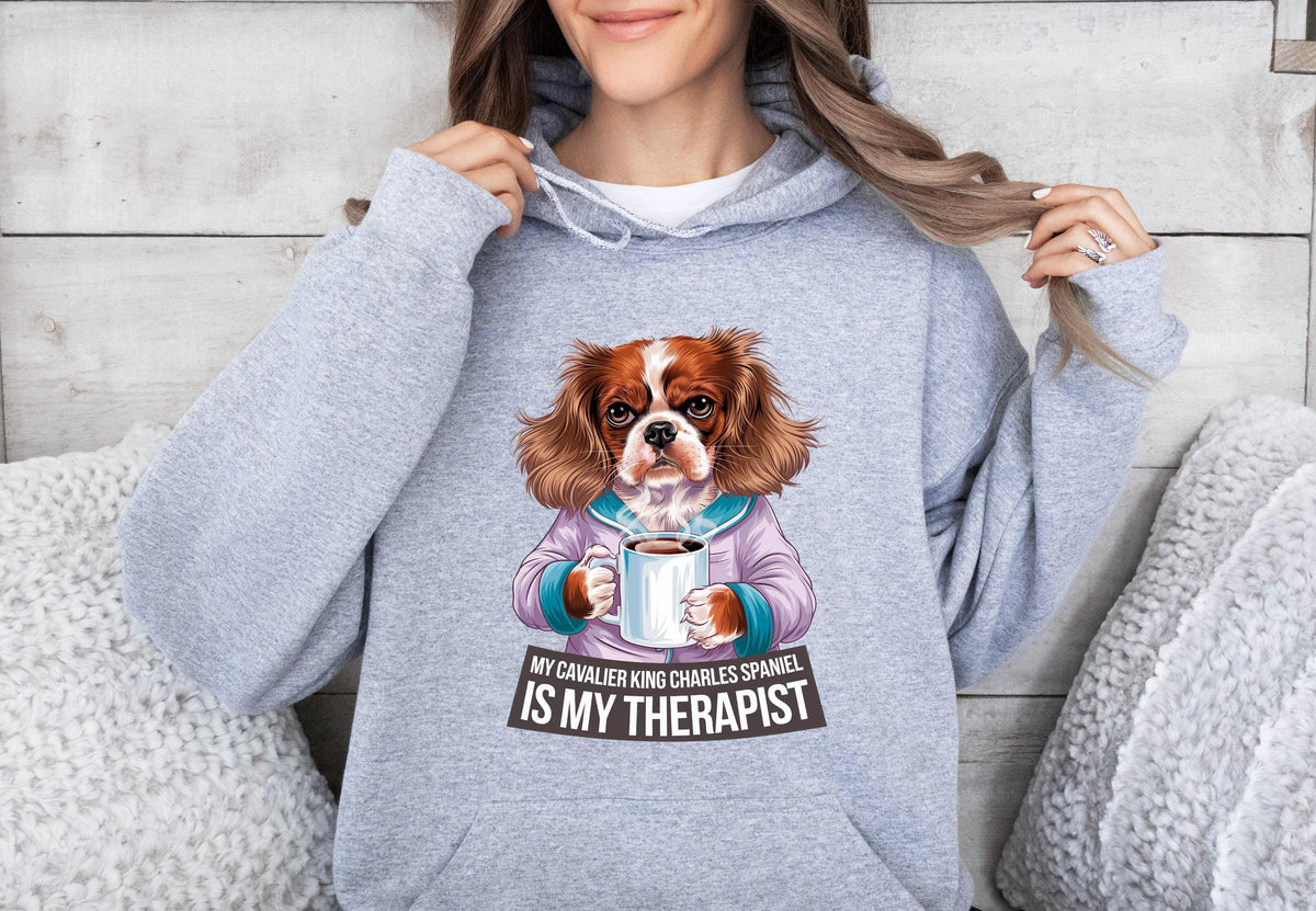 Funny Dog Therapist Unisex Hoodie Drinking Coffee My Cavalier King Charles Spaniel Unisex Dog Lover Gift Cozy Hooded Sweatshirt Hoodie – Easygoing Wear · Perfect For Daily Wear