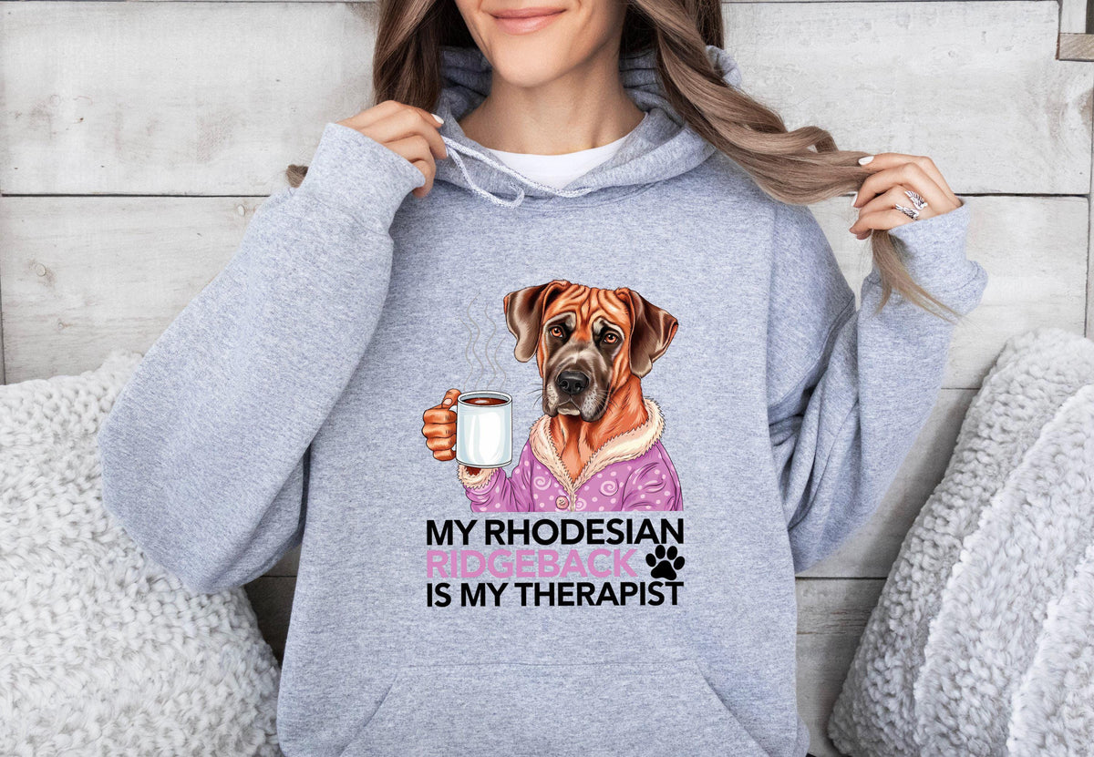 Funny Dog Therapist Unisex Hoodie Rhodesian Ridgeback Drinking Coffee Cozy Unisex Hooded Sweatshirt Perfect Gift for Dog Lovers Hoodie – Feel-Good Design · Great Gift For Fans