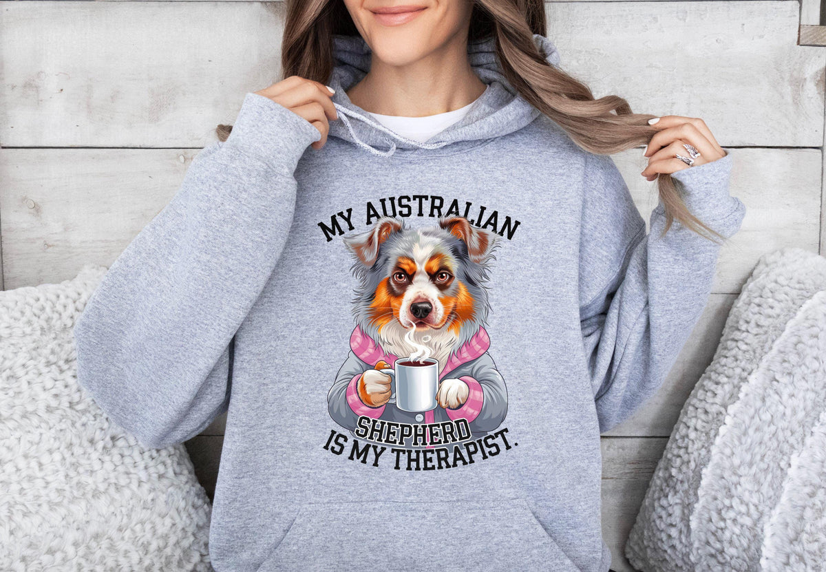 Funny Dog Therapist Unisex Hoodie Australian Shepherd Coffee Lover Gift Unique Dog Lover Apparel Cozy Pet Lover Sweatshirt Hoodie – Bold Style · Perfect For Daily Wear