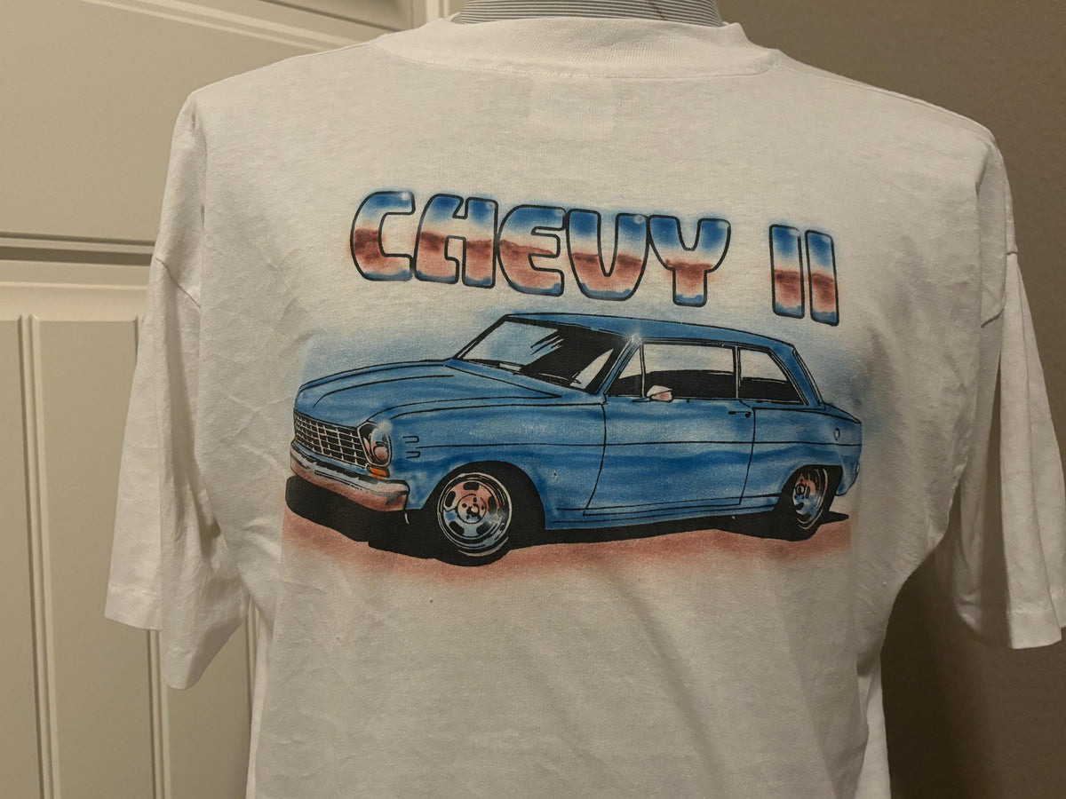 Vintage 8039s Chevy Two Nova 1966 Model Airbrush Style T shirt L Graphic Tee – Aesthetic Look · High-Quality Print