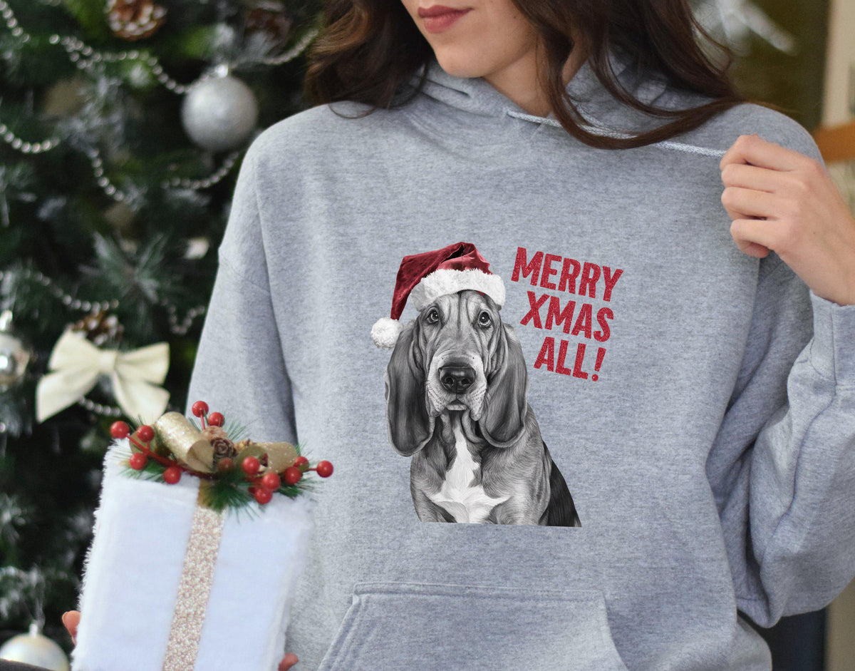 Xmas Hoodie Bloodhound Dog Santa Hat Merry Xmas All Xmas Jumper Day Fun Holiday Sweater Cozy Christmas Sweatshirt Gifts Hoodie – Everyday Comfort · Perfect For Daily Wear