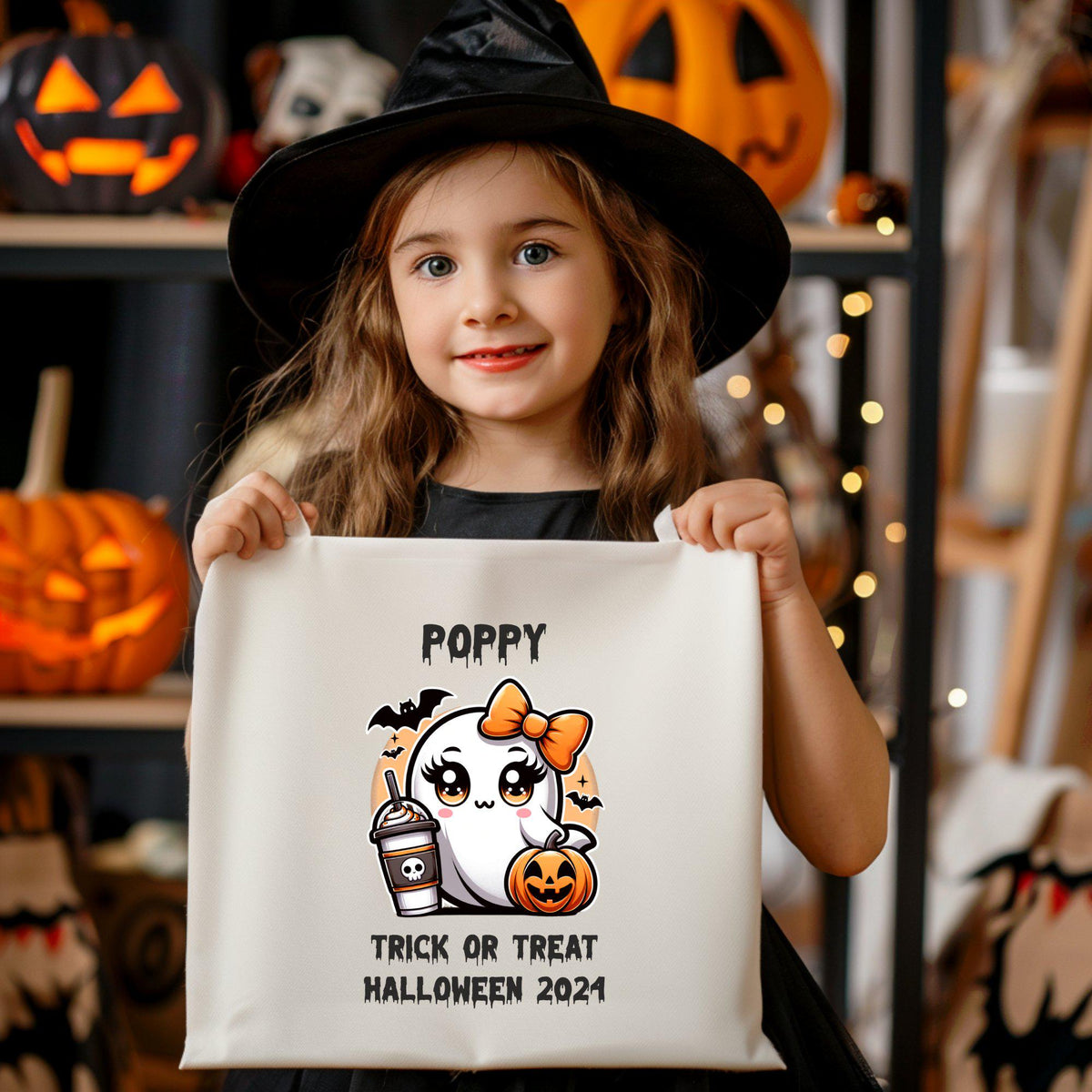 Girls Custom Personalized Halloween Tote Bag Trick or Treat Bag Cute Ghost Design Halloween 2024 Tote Bag Tote Bag – Cozy Vibes · Must-Have Style