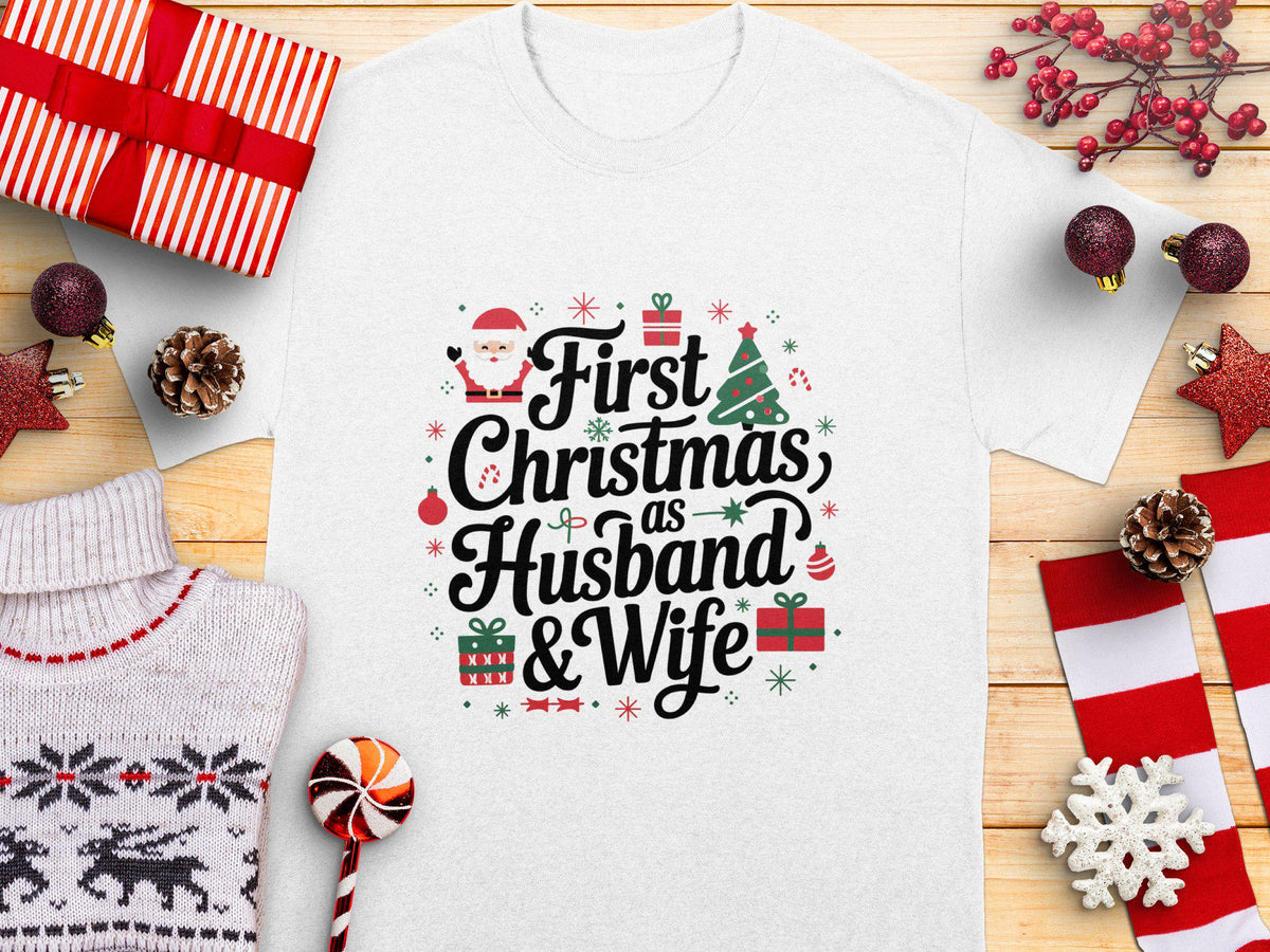 First Christmas as Husband and Wife TShirt Cute Christmas Couples Shirt Newlywed Christmas Tee Matching Holiday Shirts Graphic Tee – Fan Favorite · Great Gift For Fans