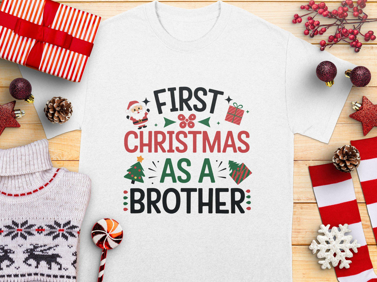 First Christmas TShirt Cute Brother Xmas Tee Holiday Family Shirt Festive Christmas Gift Holiday Season Apparel Graphic Tee – Aesthetic Look · Trending Graphic Apparel
