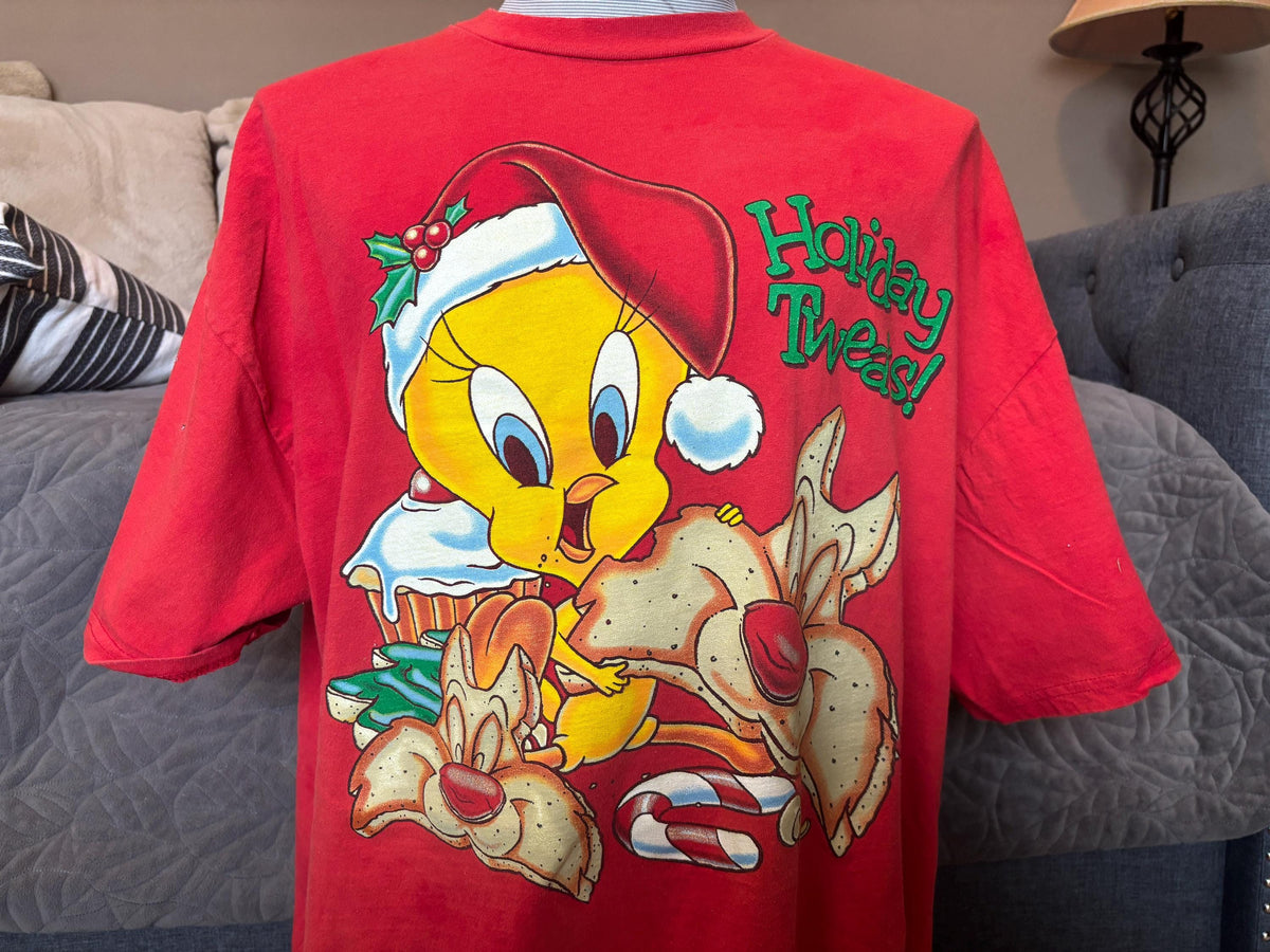 Vintage 9039s Looney Tunes Christmas Holiday Treats Tweety Bird and Sylvester Cat Nightgown T shirt XXL Graphic Tee – Soft Feel · Trending Graphic Apparel