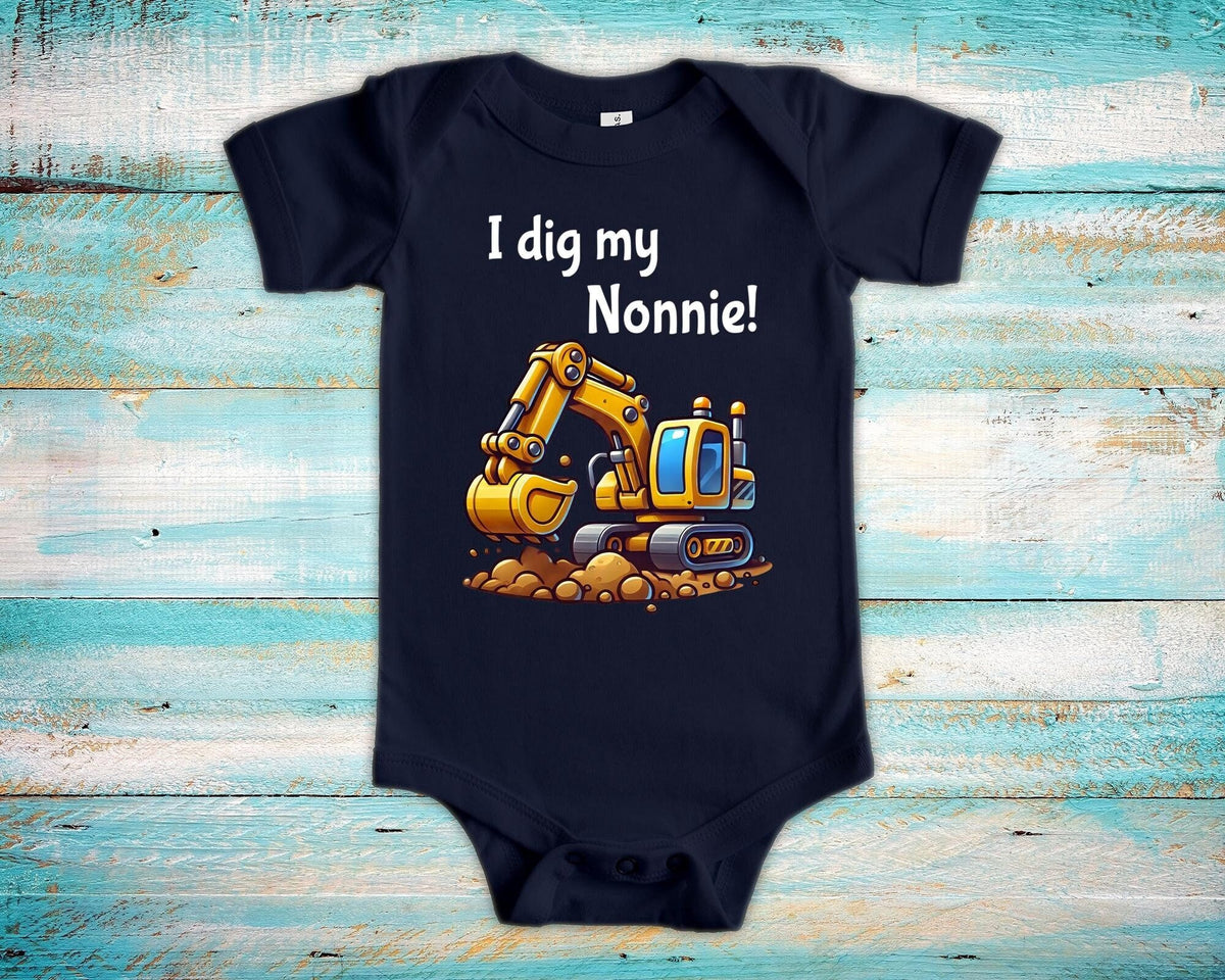 I Dig My Nonnie Excavator Grandmother or Grandfather Baby Bodysuit Tshirt or Toddler Shirt Personalized With Any Grandpa or Grandma Name Graphic Tee – Cozy Vibes · Perfect For Daily Wear