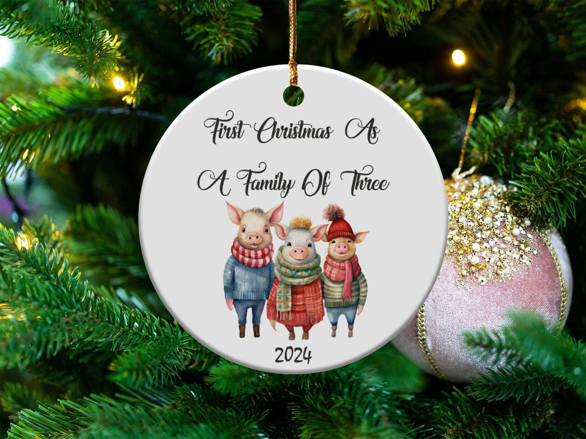 Xmas Ornament Christmas Family Of Three Ornament Ceramic 3 Inch Includes Presentation Box First Christmas 2024 Family Ornament Gift Box Graphic Tee – Bold Style · High-Quality Print