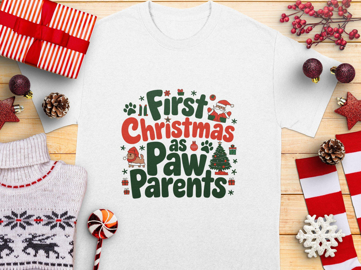 First Christmas as Paw Parents Funny Dog Lovers Gift Cute Xmas Shirt Holiday Celebration Festive Tee Pet Owners Christmas Top Graphic Tee – Feel-Good Design · Must-Have Style