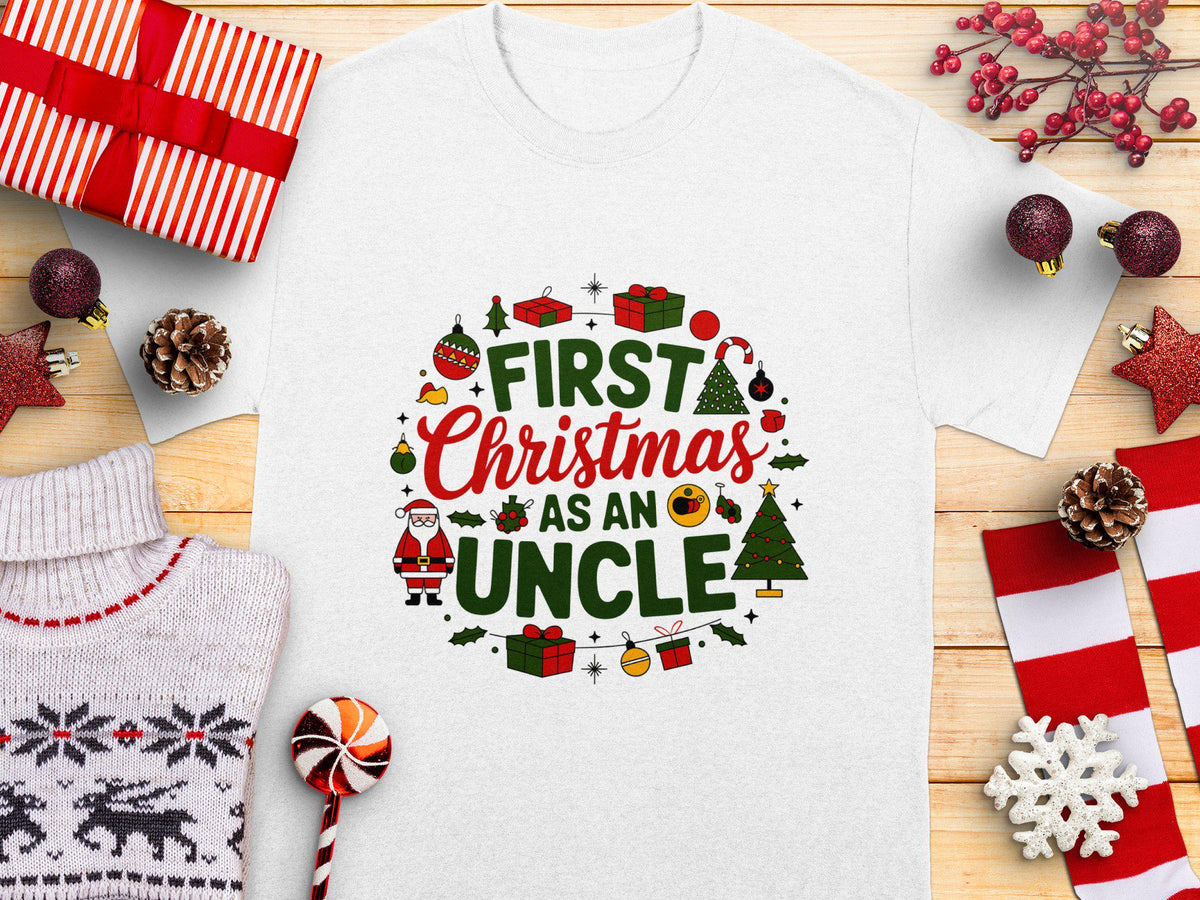 First Christmas as an Uncle TShirt Family Holiday Shirt Christmas Gift for New Uncle Fun Christmas Tee Holiday Celebration Shirt Graphic Tee – Everyday Comfort · High-Quality Print