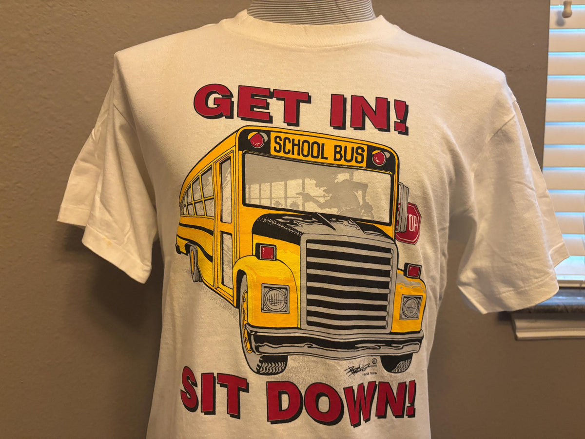 Vintage 90s School Bus Get In Sit Down Tshirt M Graphic Tee – Everyday Comfort · Must-Have Style