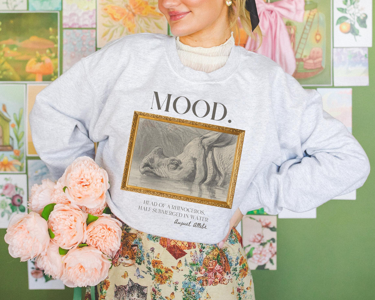Funny Animal Lover Sweatshirt for Grumpy Friend or Art Historian Silly Rhinoceros Crewneck for Feminist or Burned Out Mama August Allebe Sweatshirt – Everyday Comfort · Trending Graphic Apparel