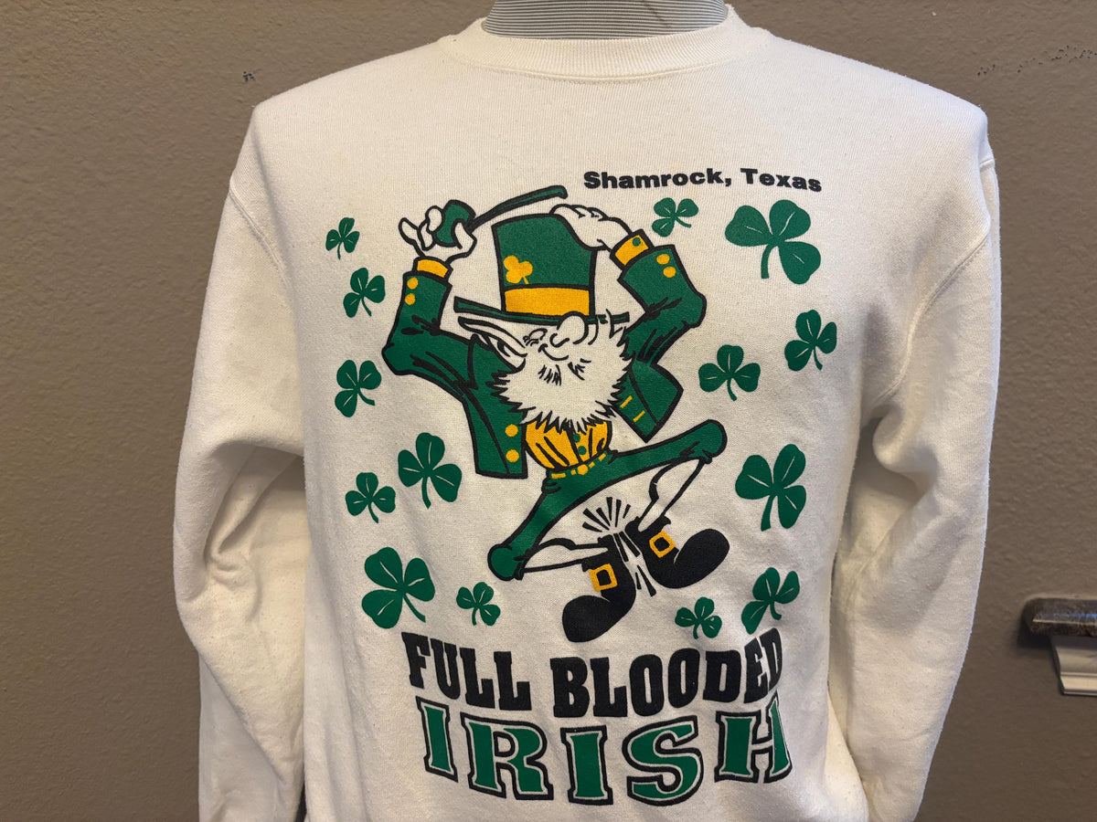 Vintage 90s Full Blooded Irish Leprechaun Shamrock Texas Crewneck Sweatshirt M Sweatshirt – Aesthetic Look · Great Gift For Fans