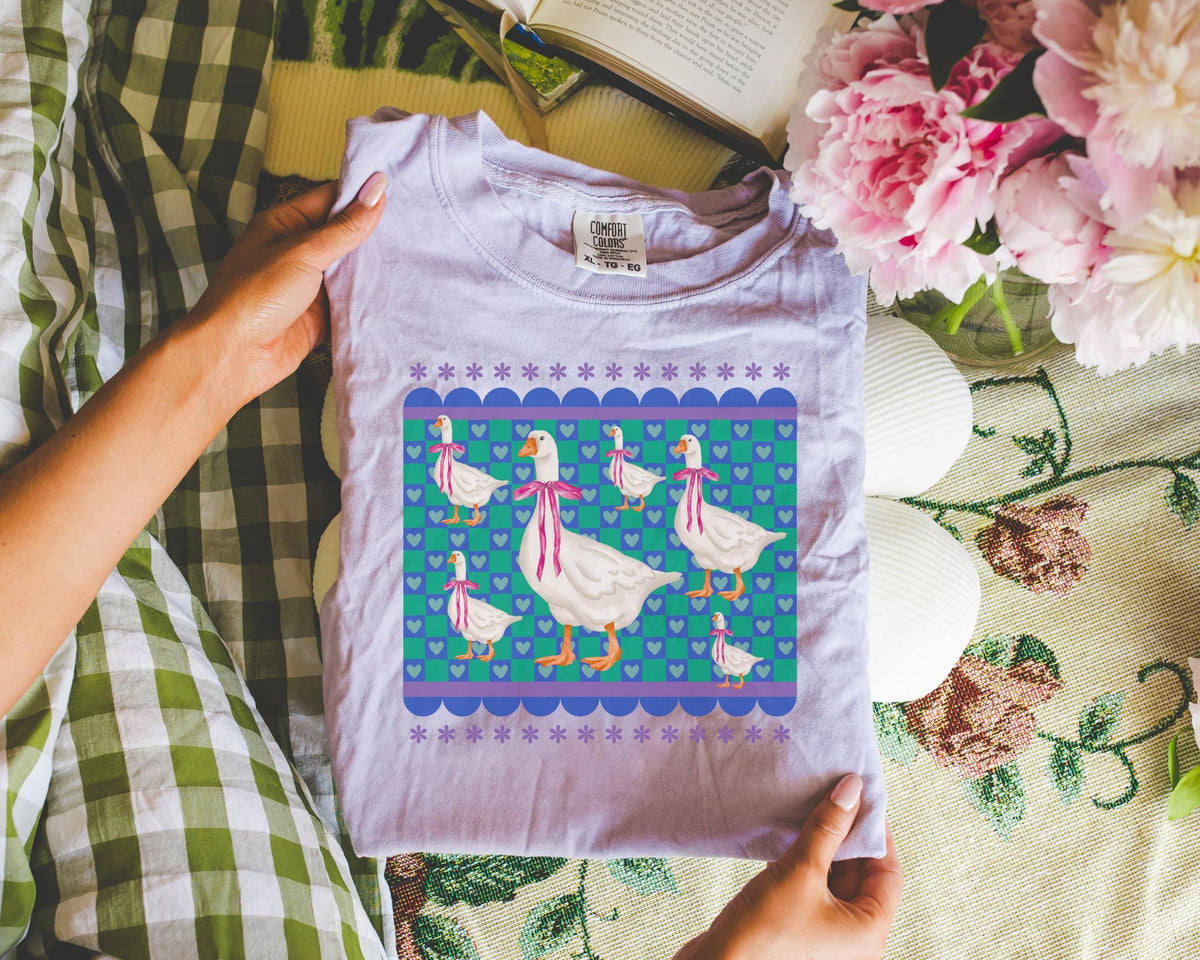Nostalgic Silly Goose Tee Shirt with Cute Coquette Bows and Adorable Doodle Hearts 90s Aesthetic Soft Girl Style TShirt for Animal Lover Graphic Tee – Fan Favorite · Top Pick For Any Outfit